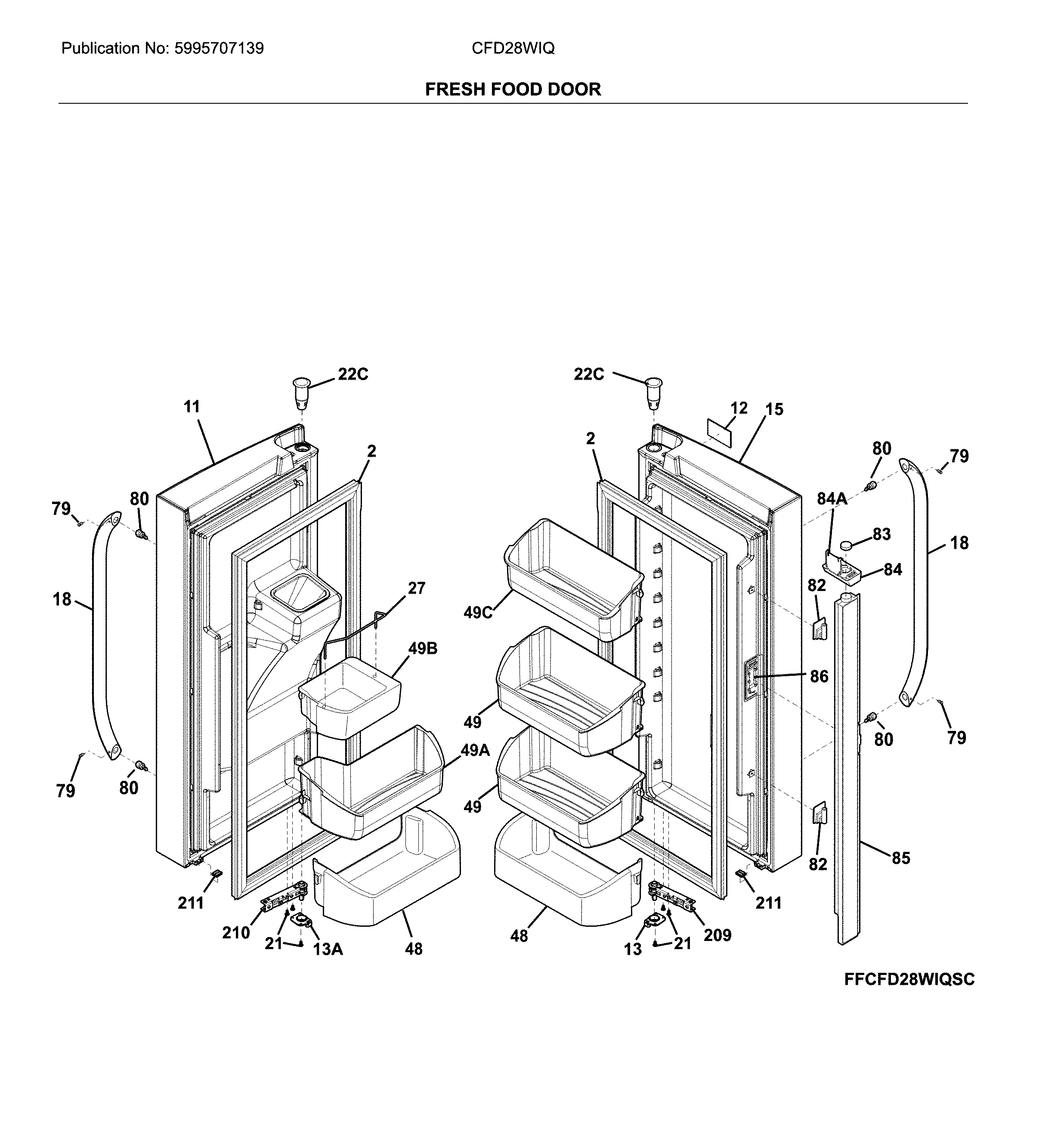 Crosley CFD28WIQBF fresh food door diagram