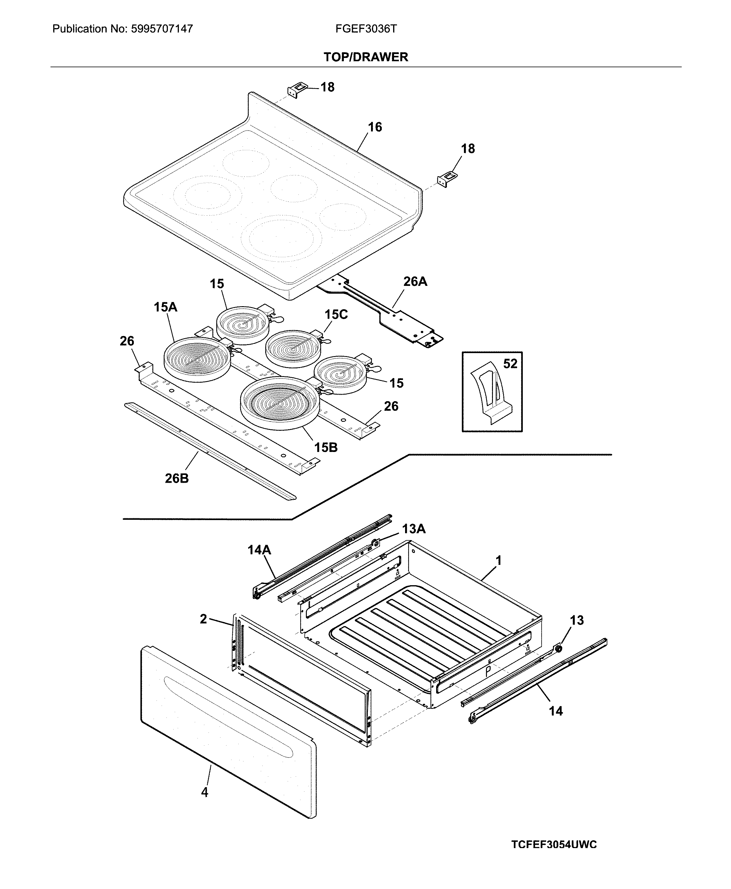 Frigidaire FGEF3036TWF top/drawer diagram
