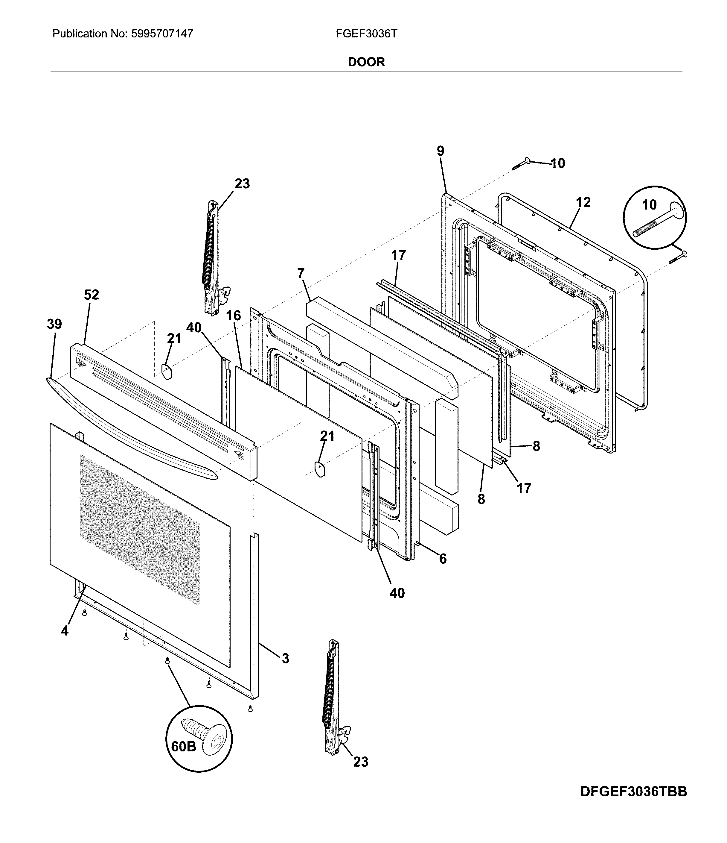 Frigidaire FGEF3036TWF door diagram