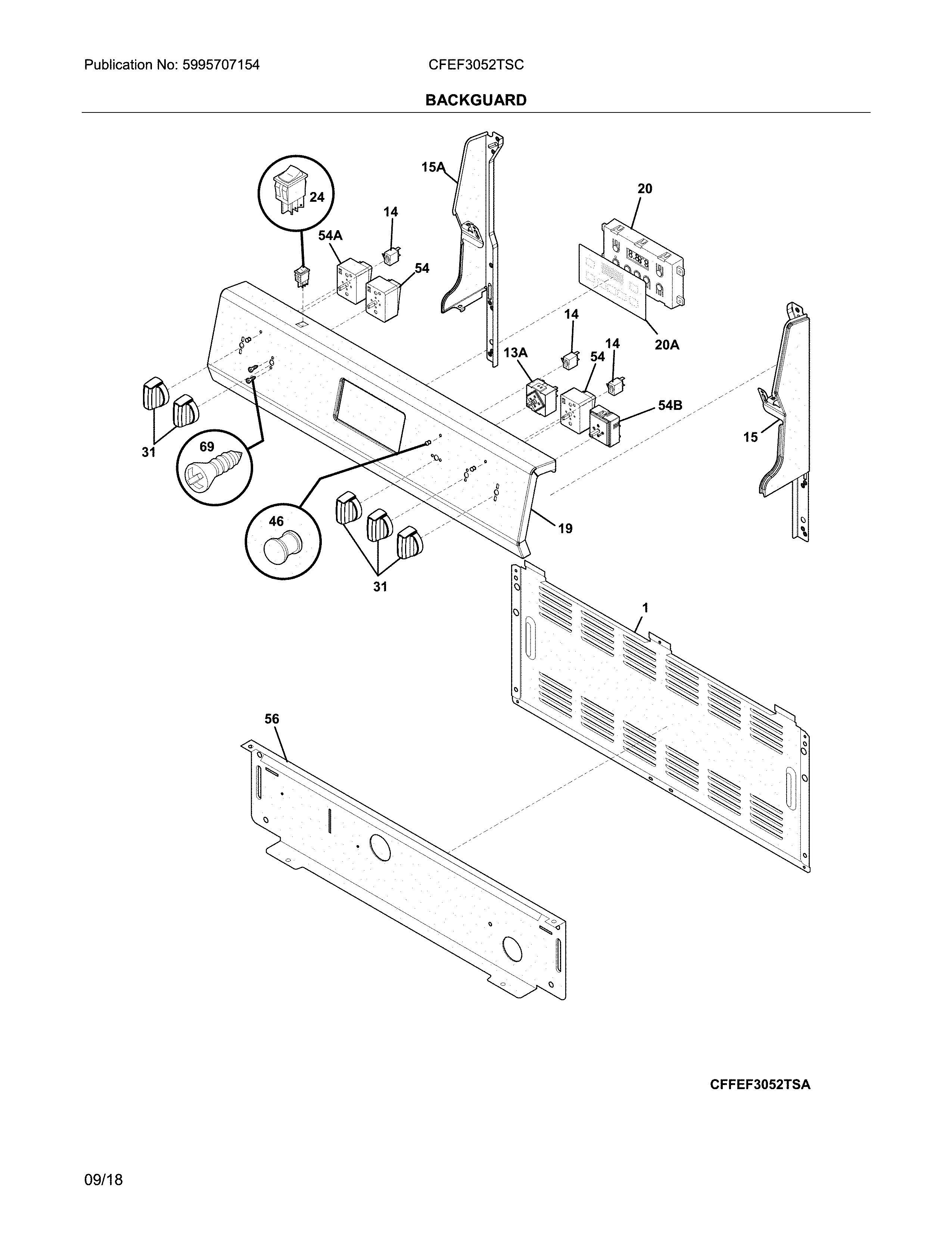 Frigidaire CFEF3052TSC backguard diagram