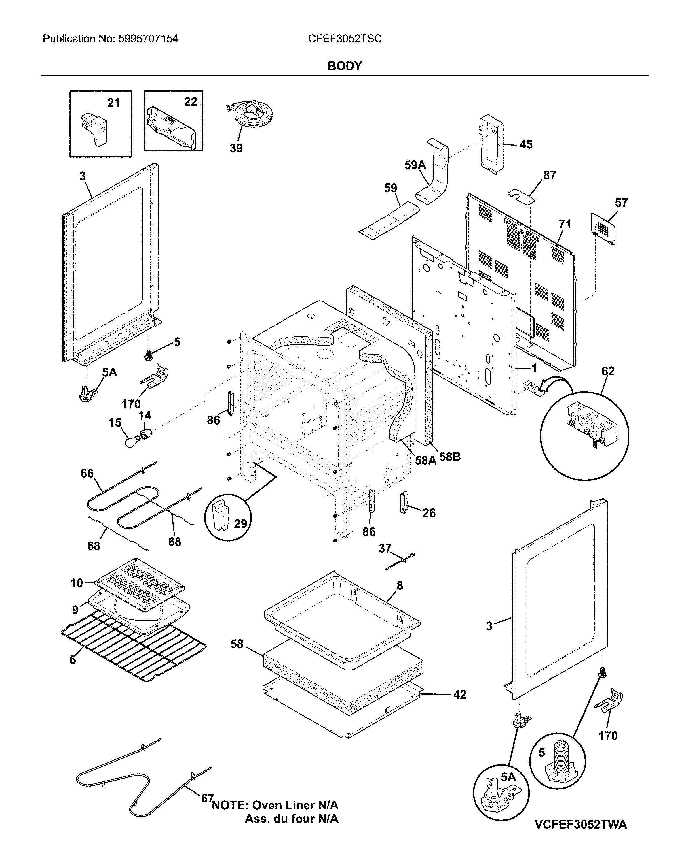 Frigidaire CFEF3052TSC body diagram