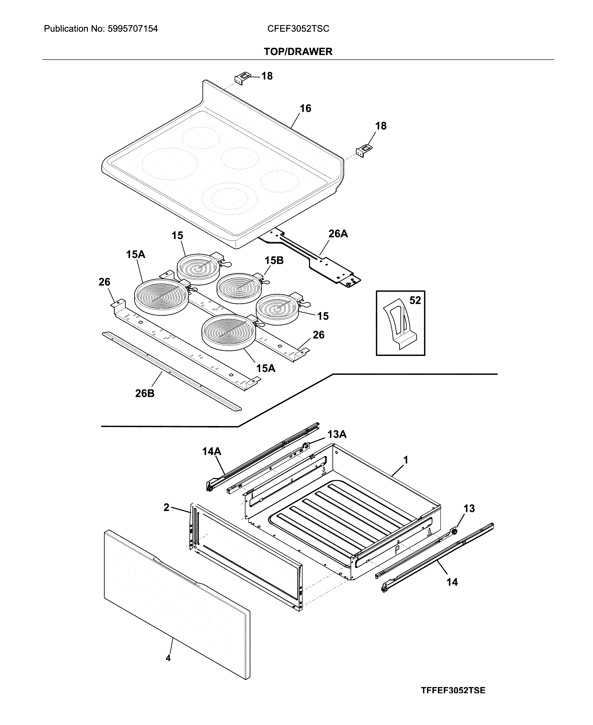 Frigidaire CFEF3052TSC top/drawer diagram