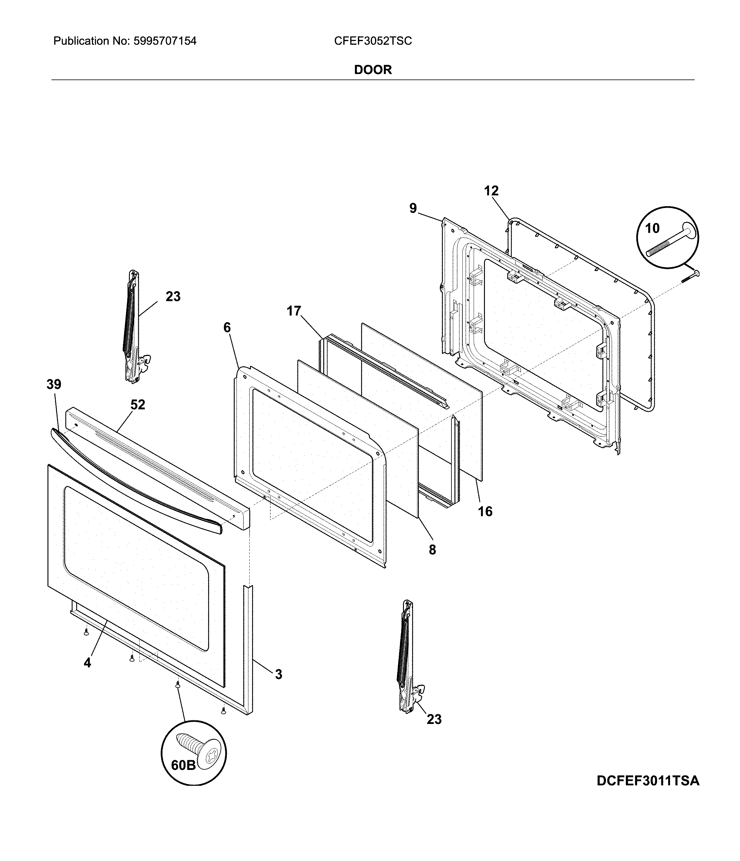 Frigidaire CFEF3052TSC door diagram