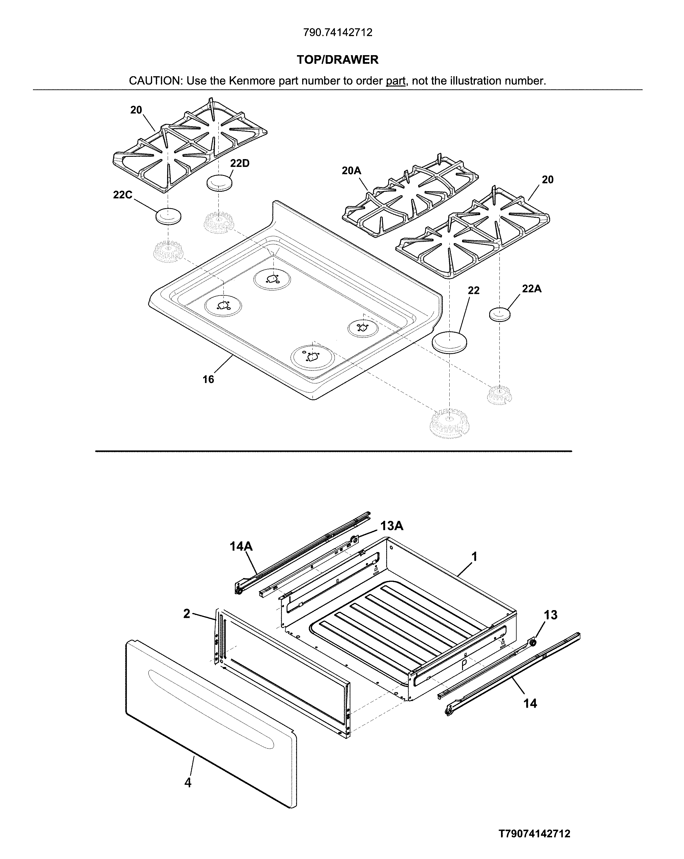 Kenmore 79074142712 top/drawer diagram