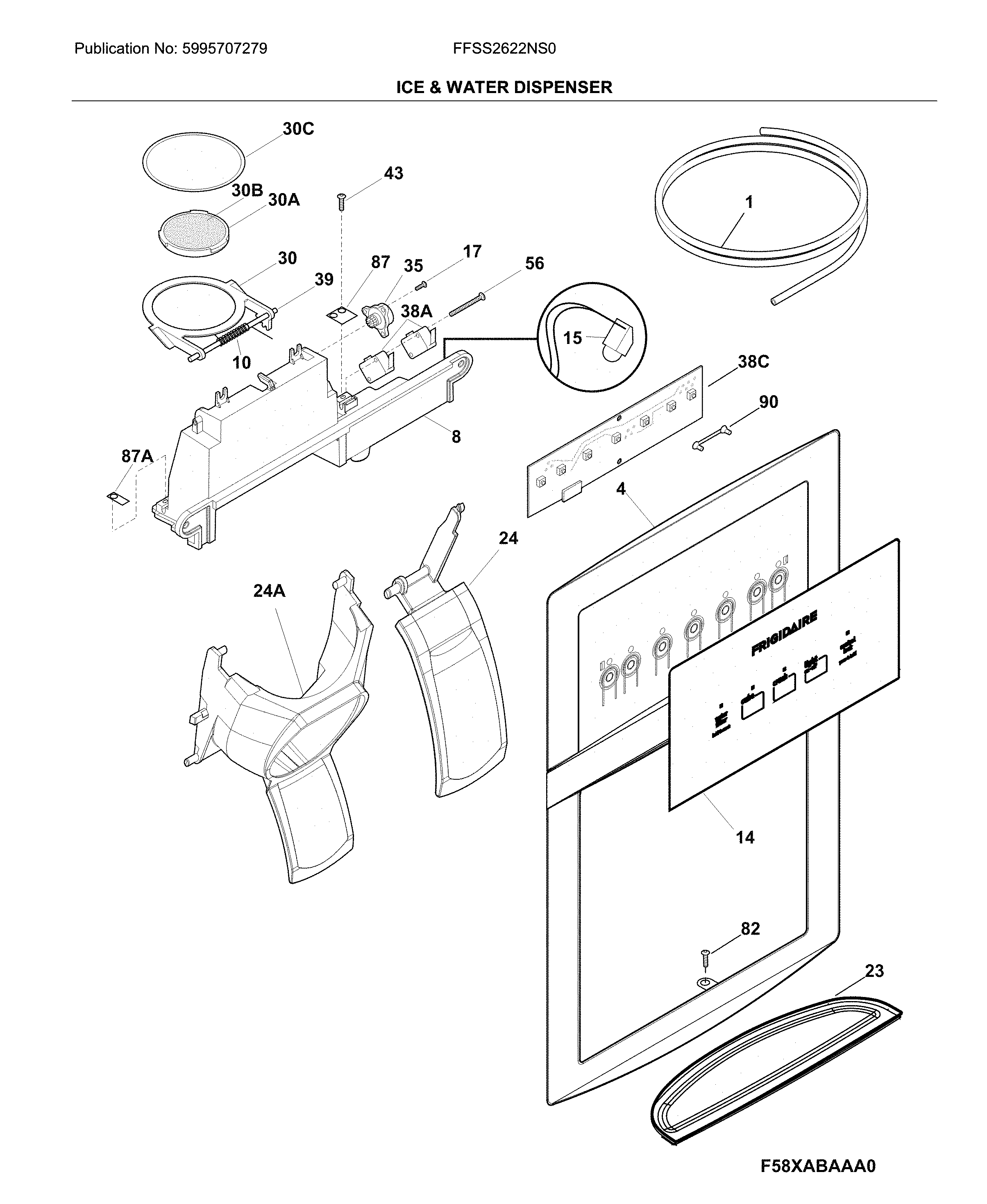 Frigidaire FFSS2622NS0 ice & water dispenser diagram