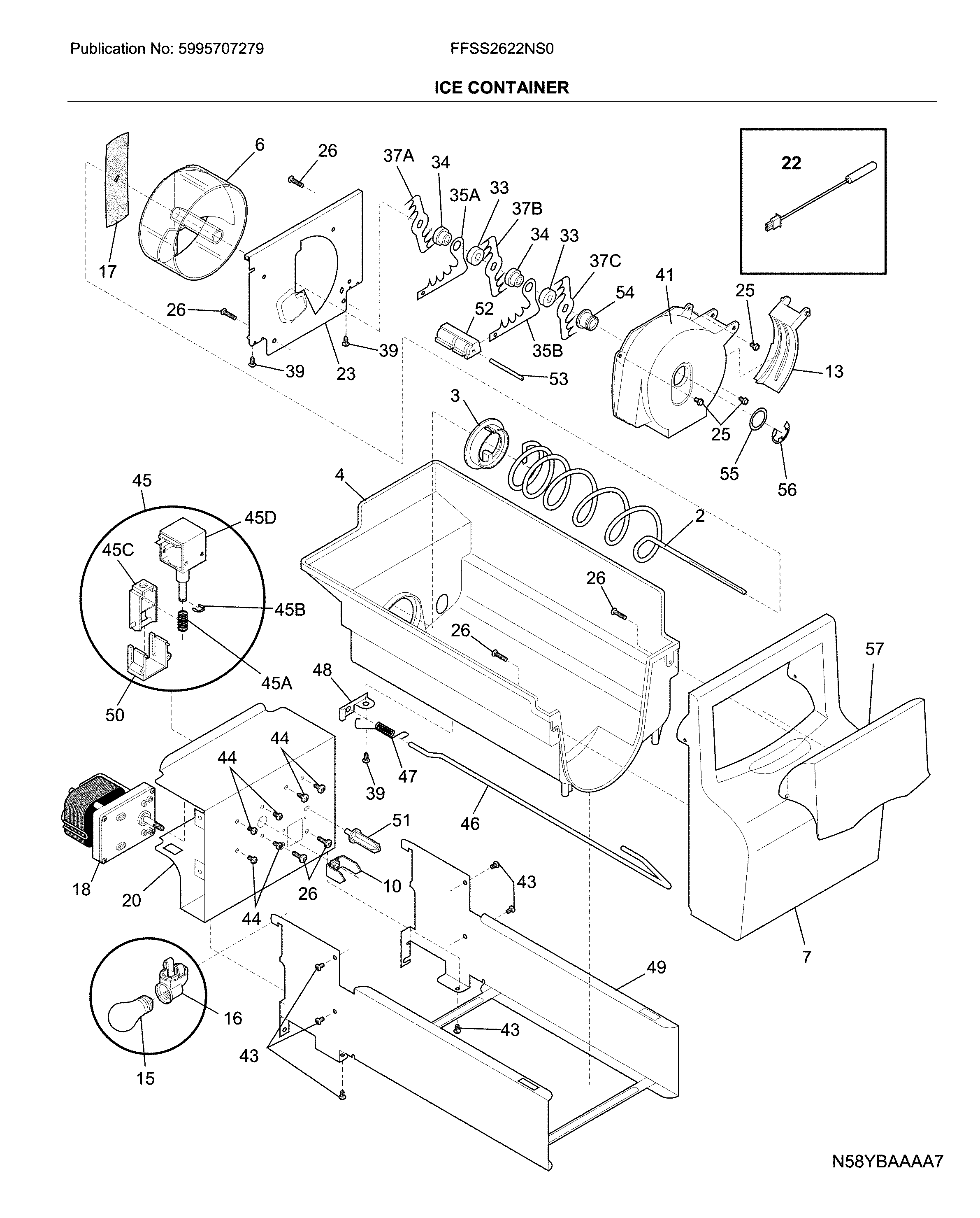 Frigidaire FFSS2622NS0 ice container diagram