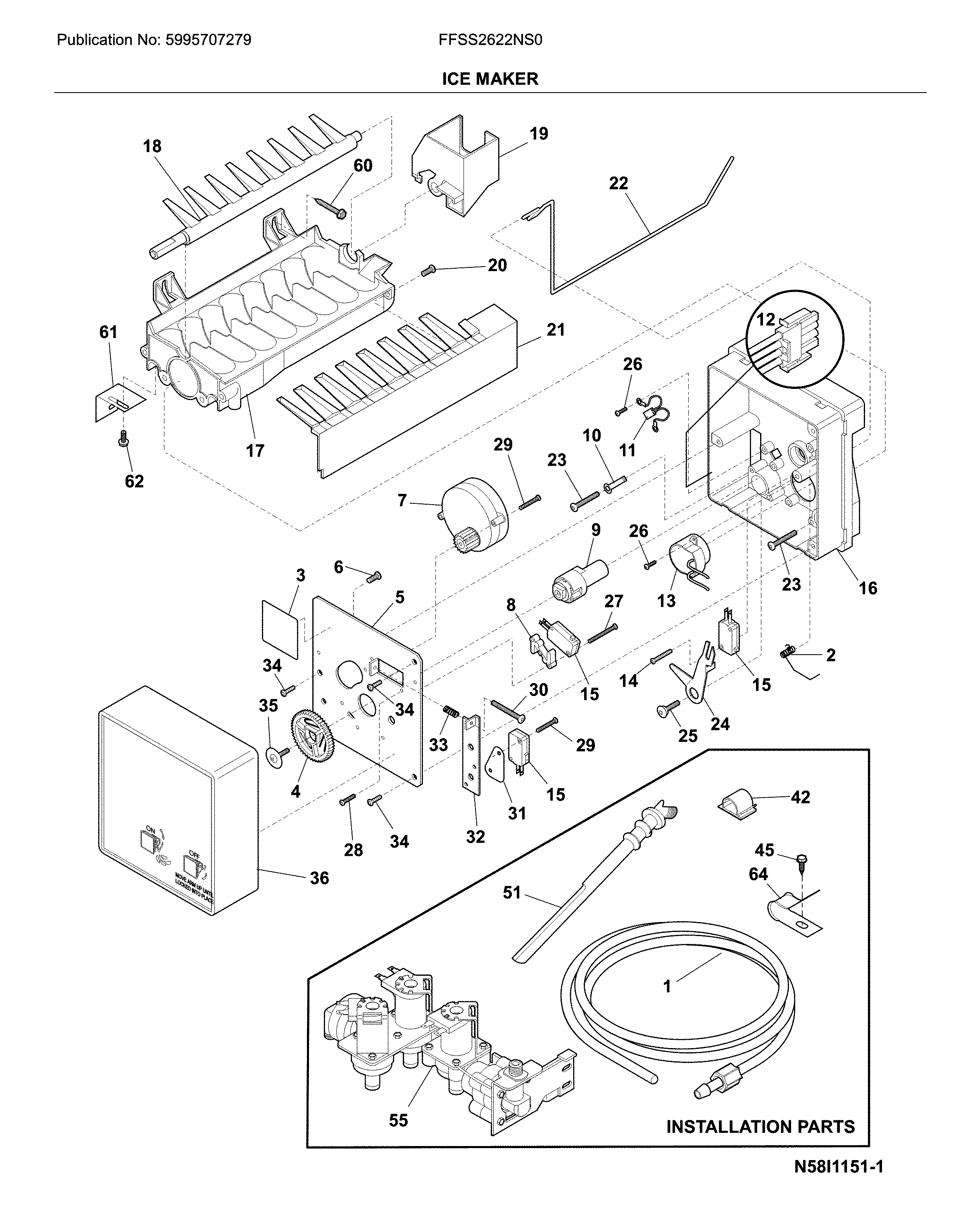 Frigidaire FFSS2622NS0 ice maker diagram