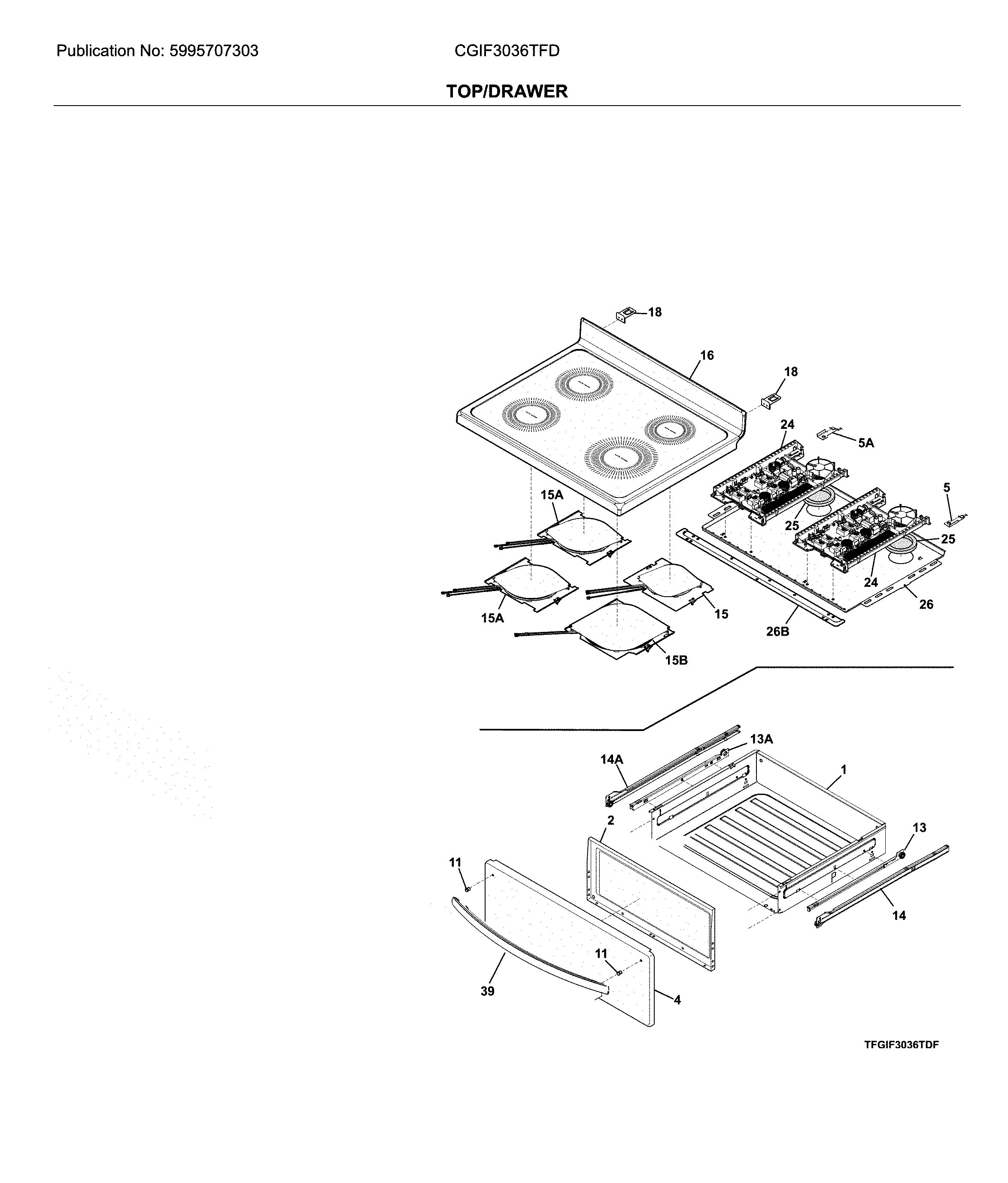Frigidaire CGIF3036TFD top/drawer diagram