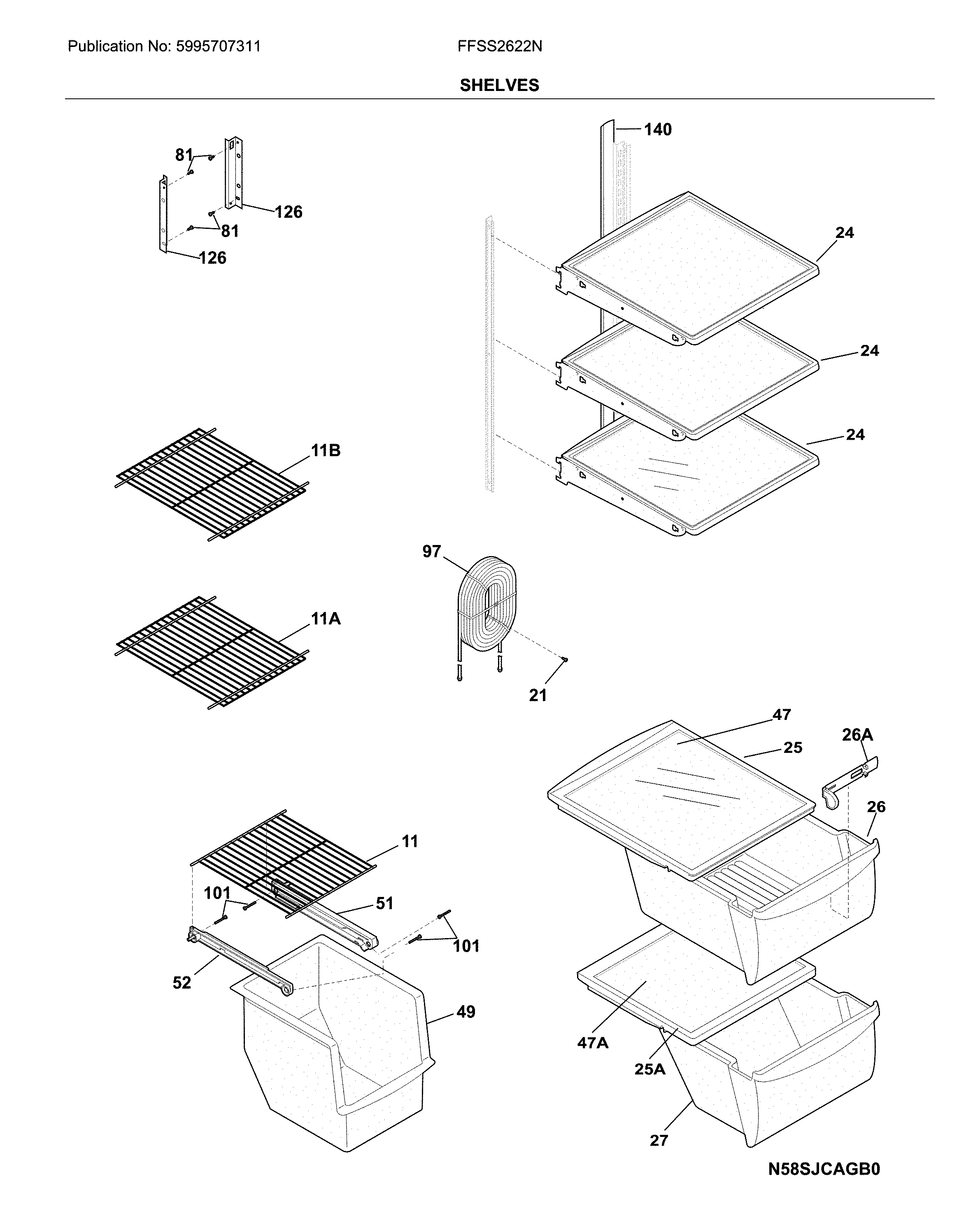 Frigidaire FFSS2622NW2 shelves diagram