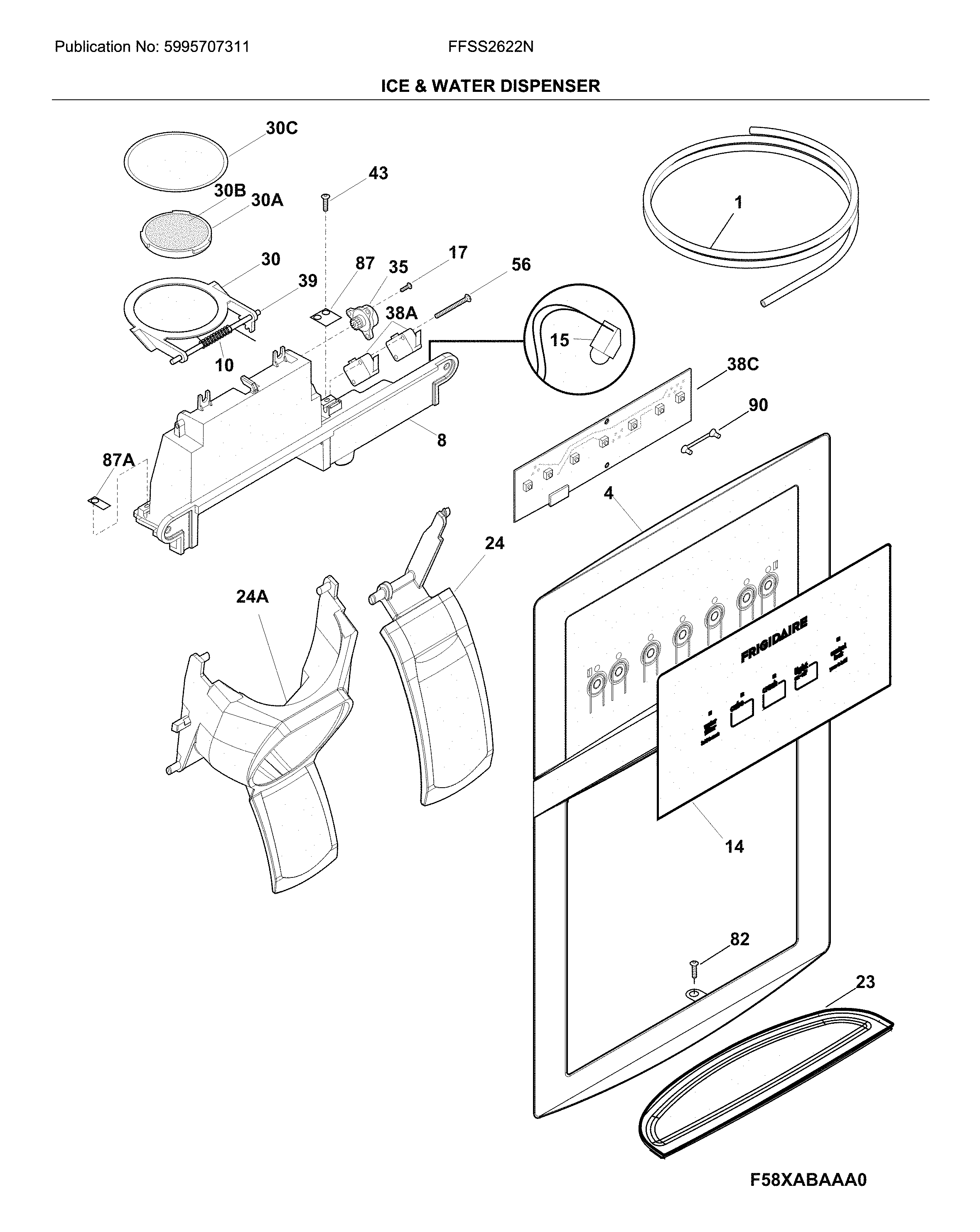 Frigidaire FFSS2622NW2 ice & water dispenser diagram