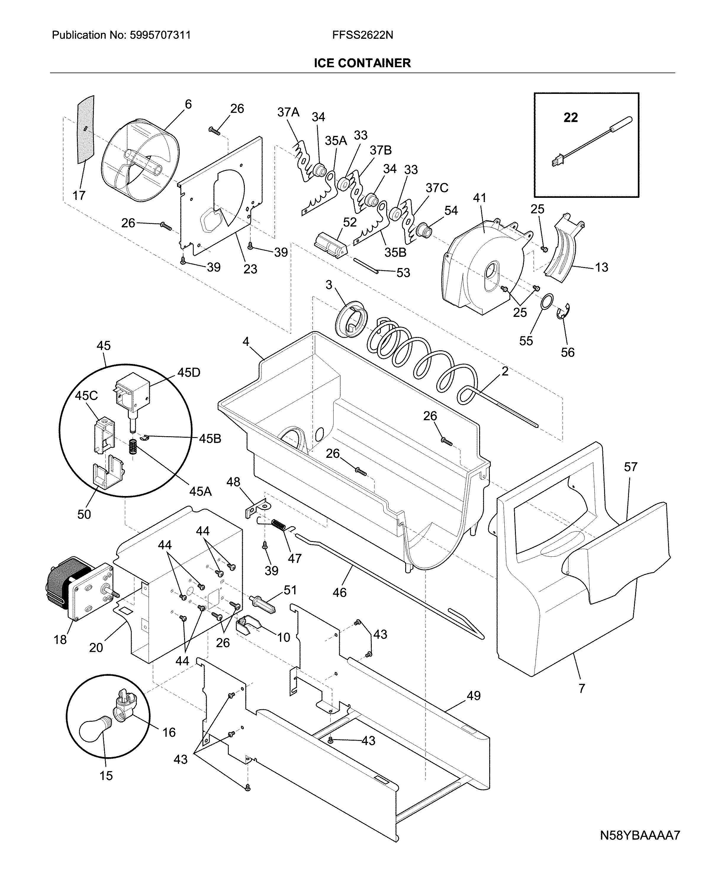 Frigidaire FFSS2622NW2 ice container diagram