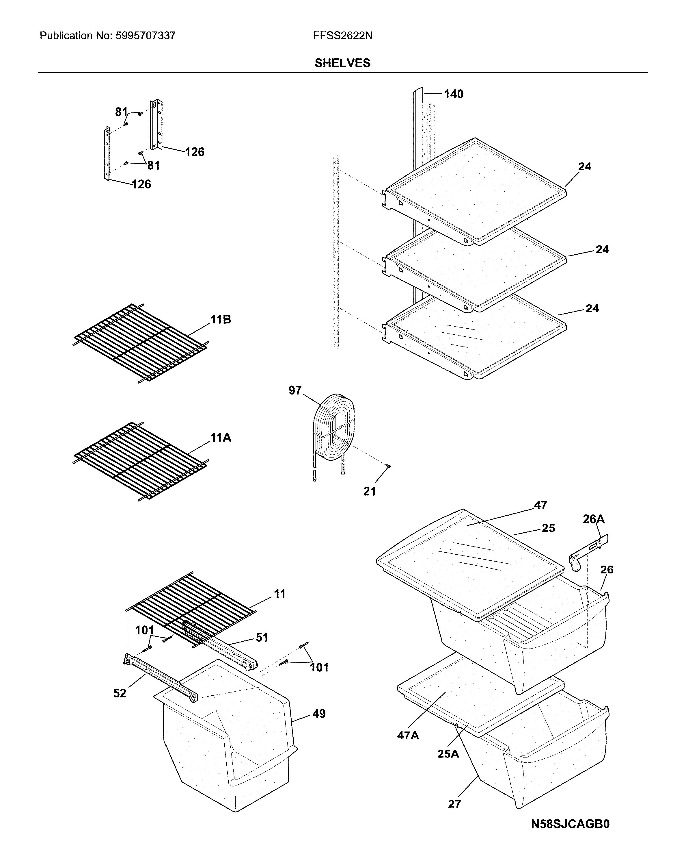 Frigidaire FFSS2622NW3 shelves diagram