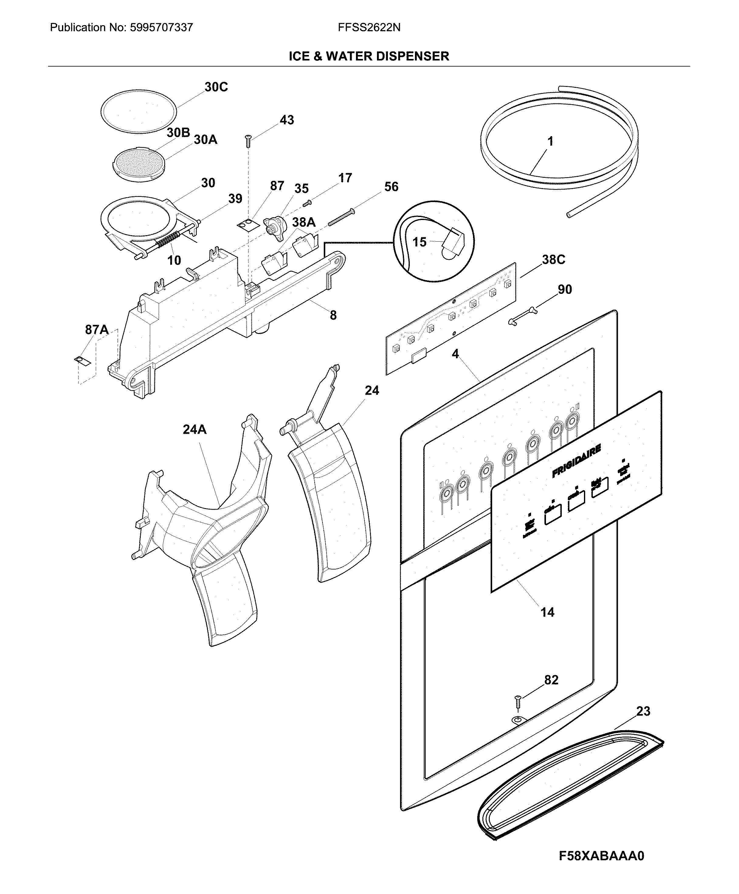 Frigidaire FFSS2622NW3 ice & water dispenser diagram