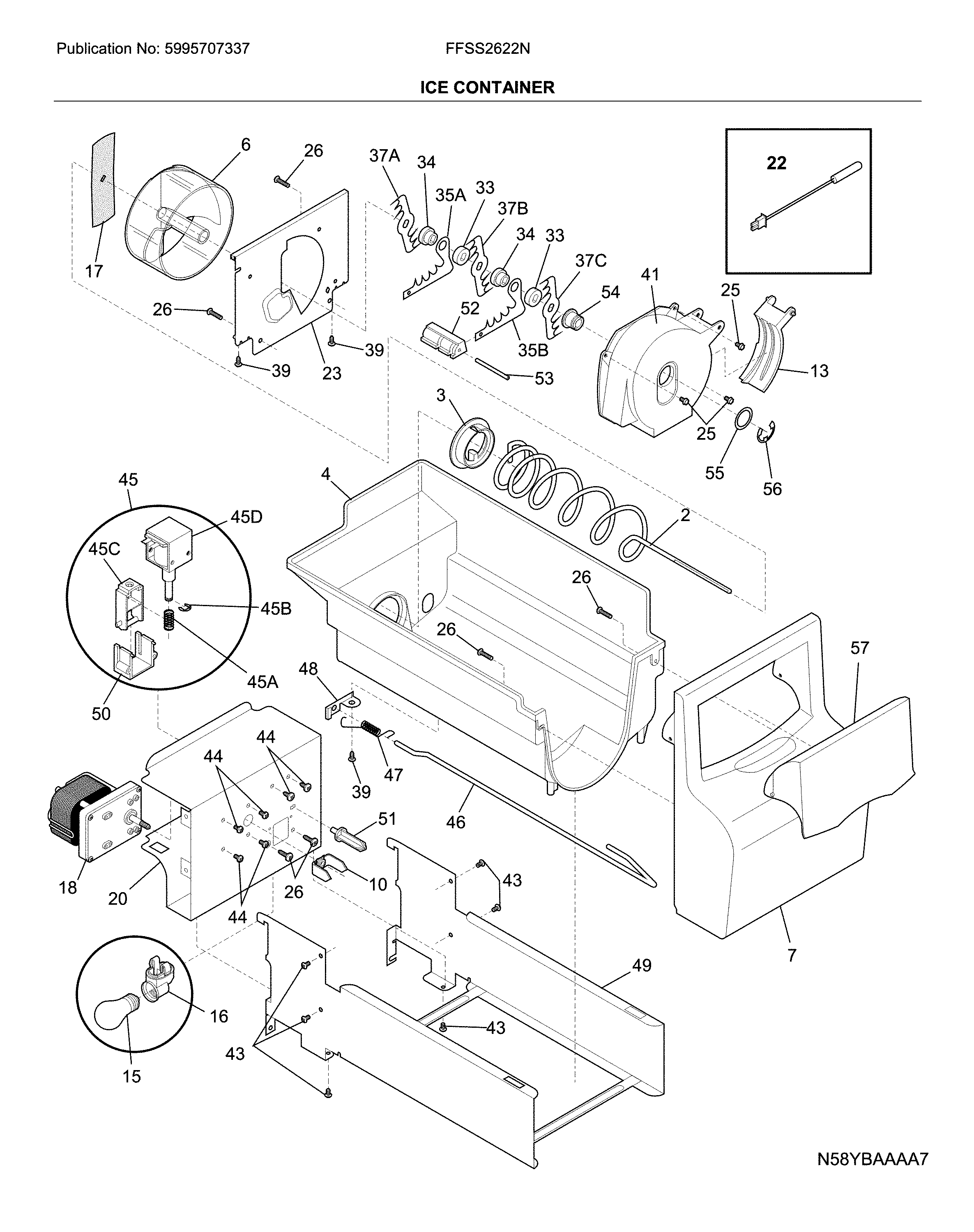 Frigidaire FFSS2622NW3 ice container diagram