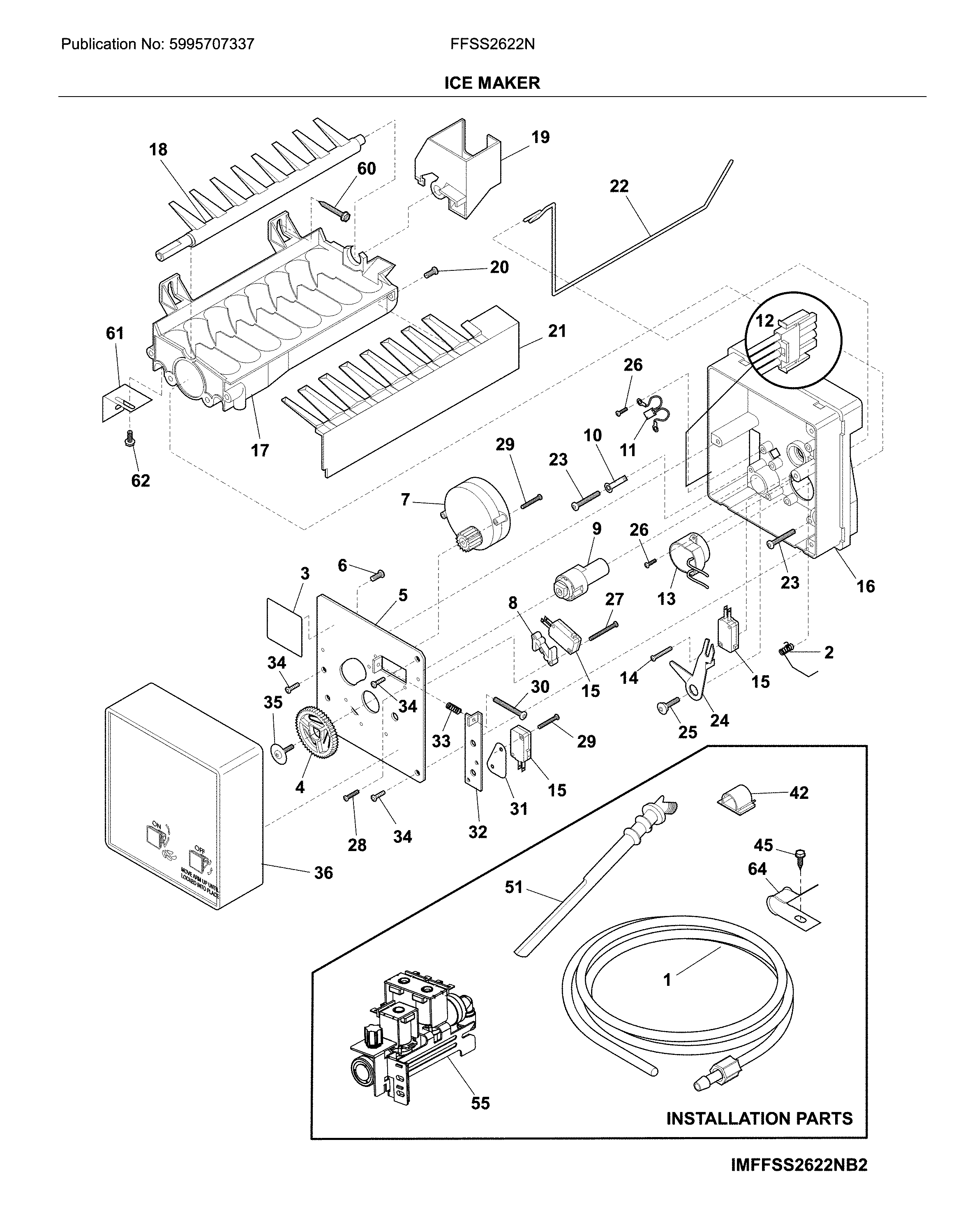 Frigidaire FFSS2622NW3 ice maker diagram