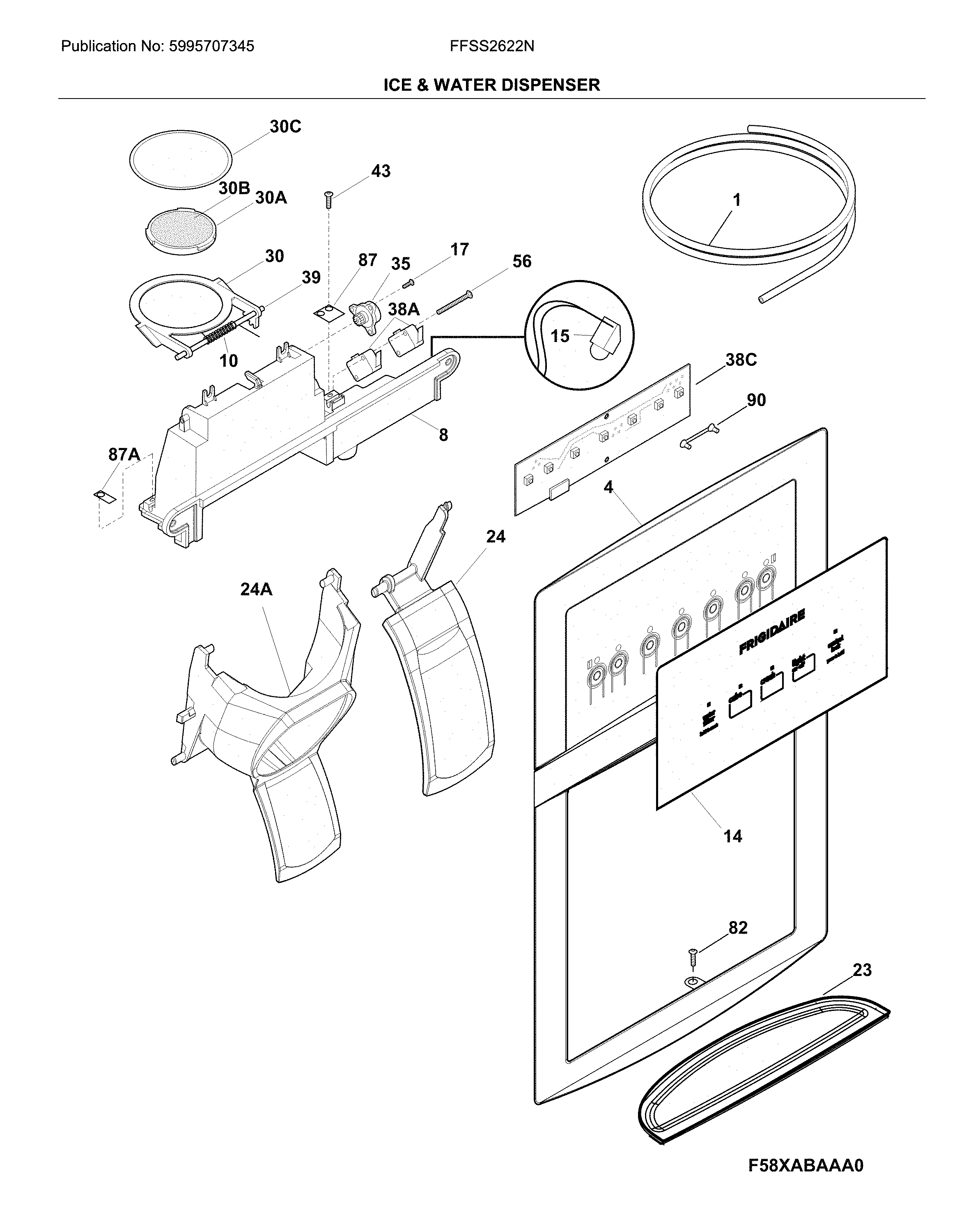 Frigidaire FFSS2622NW4 ice & water dispenser diagram