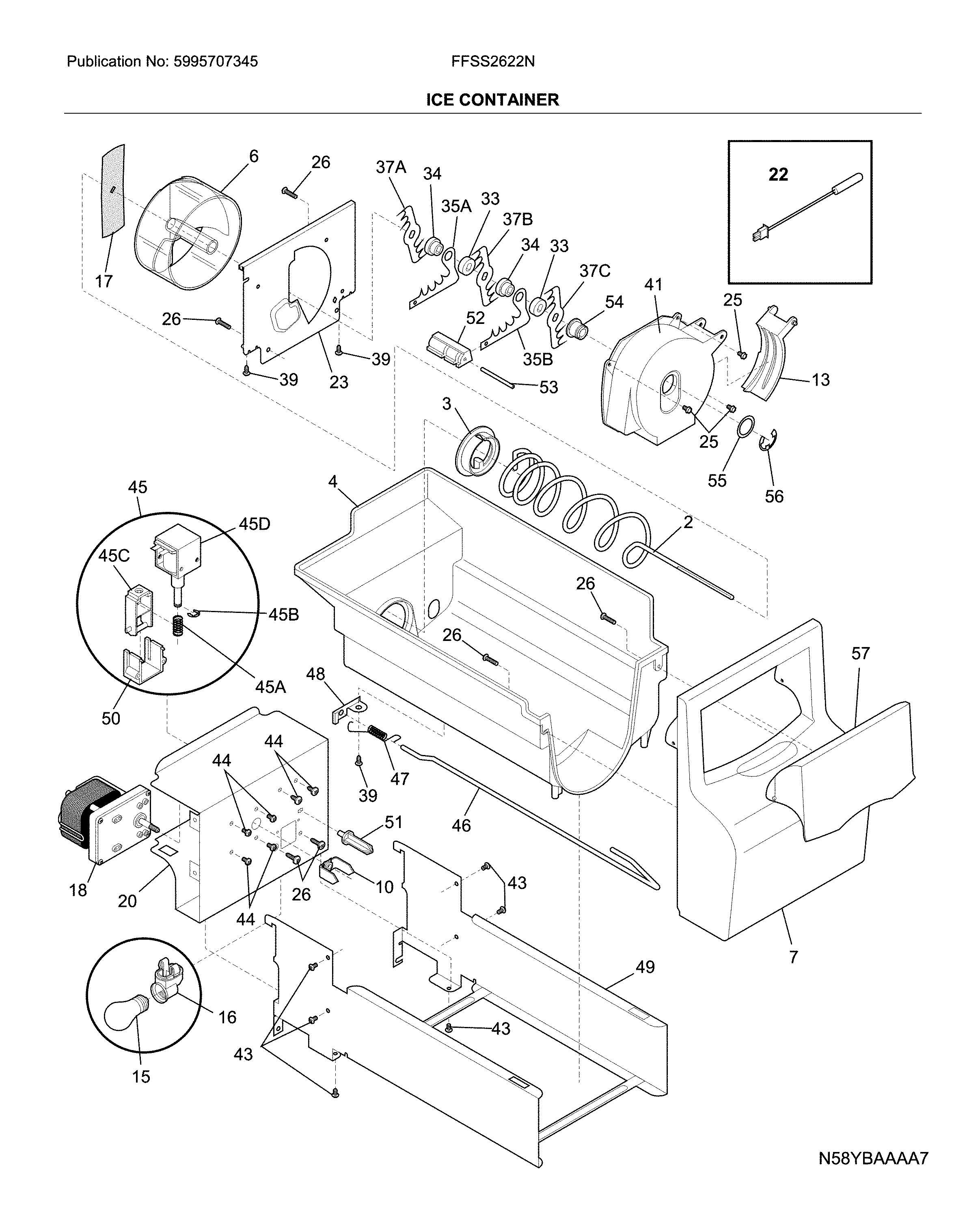 Frigidaire FFSS2622NW4 ice container diagram