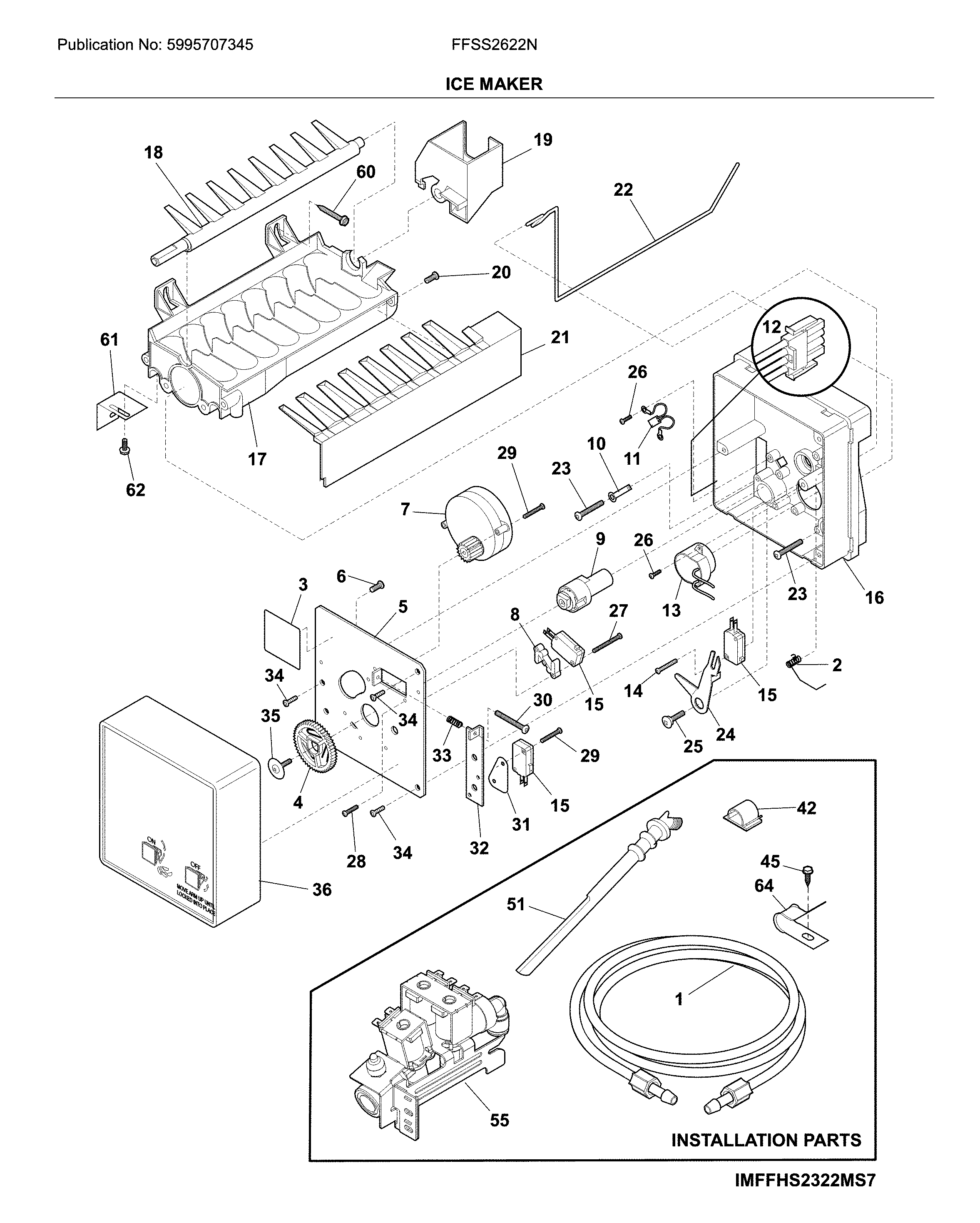 Frigidaire FFSS2622NW4 ice maker diagram
