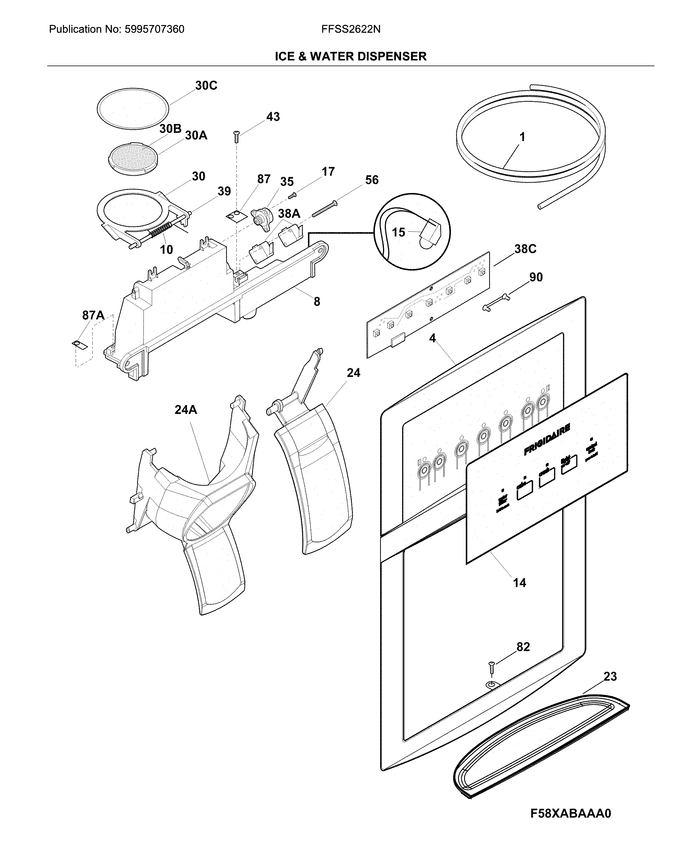 Frigidaire FFSS2622NS5 ice & water dispenser diagram