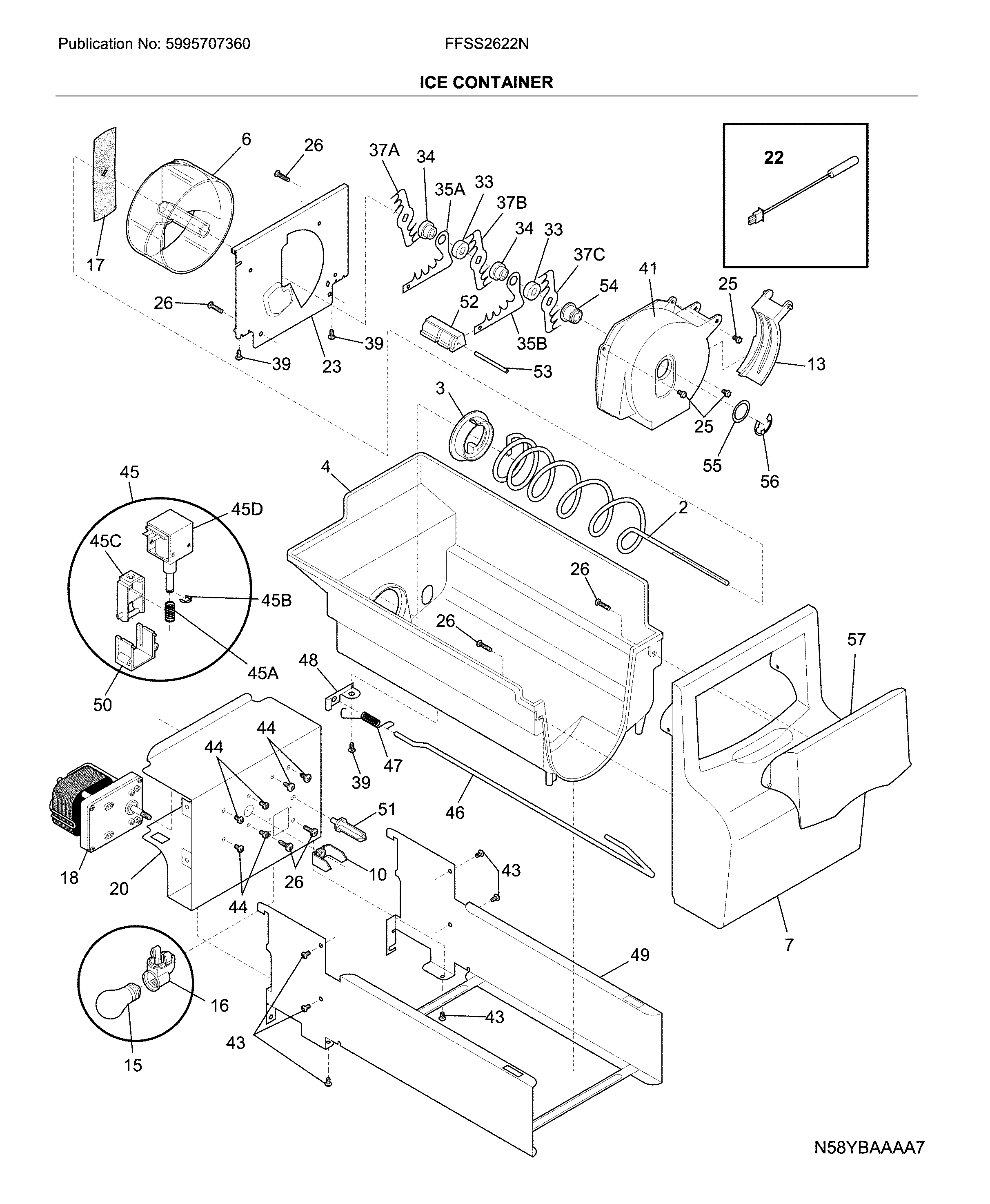 Frigidaire FFSS2622NS5 ice container diagram