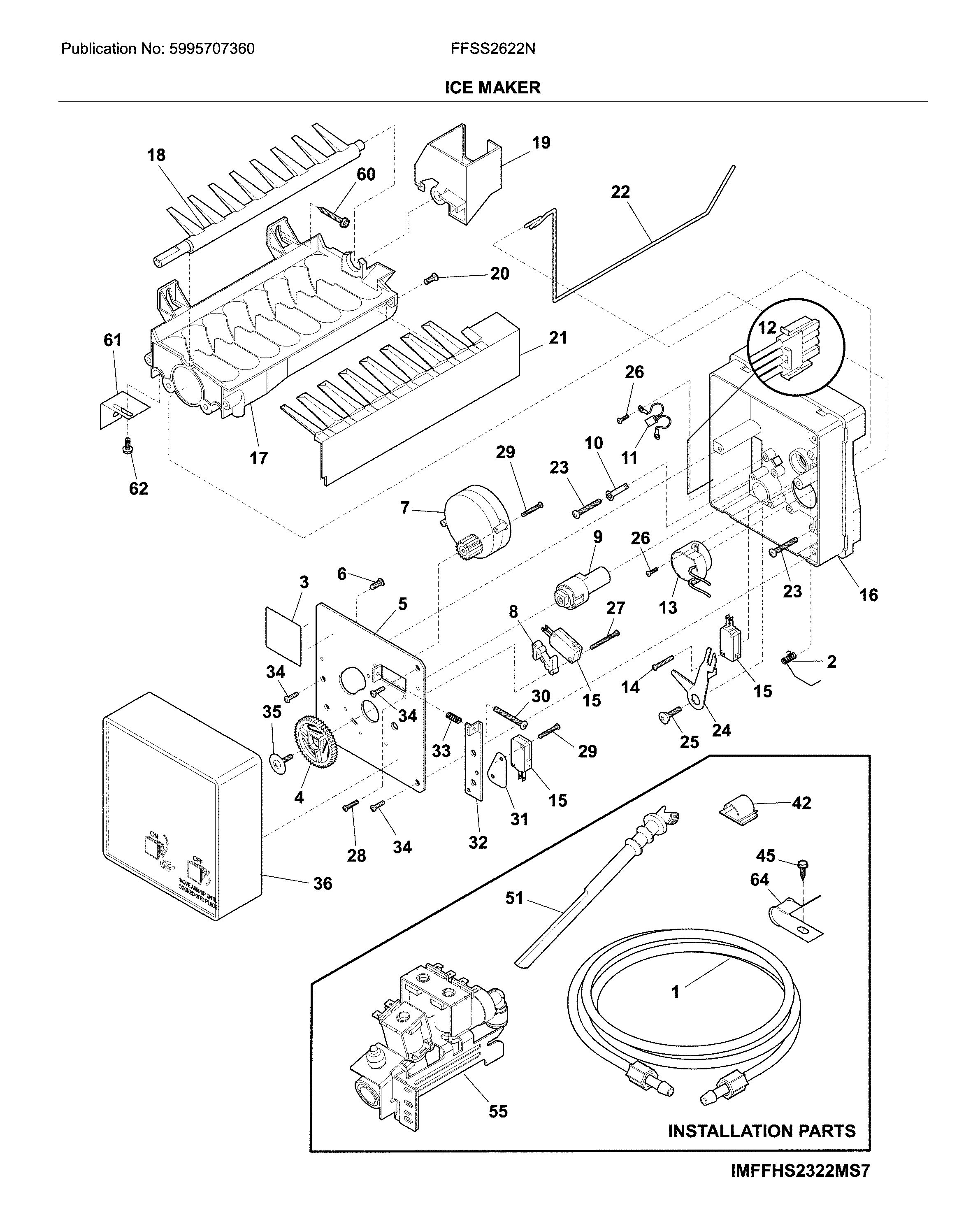 Frigidaire FFSS2622NS5 ice maker diagram