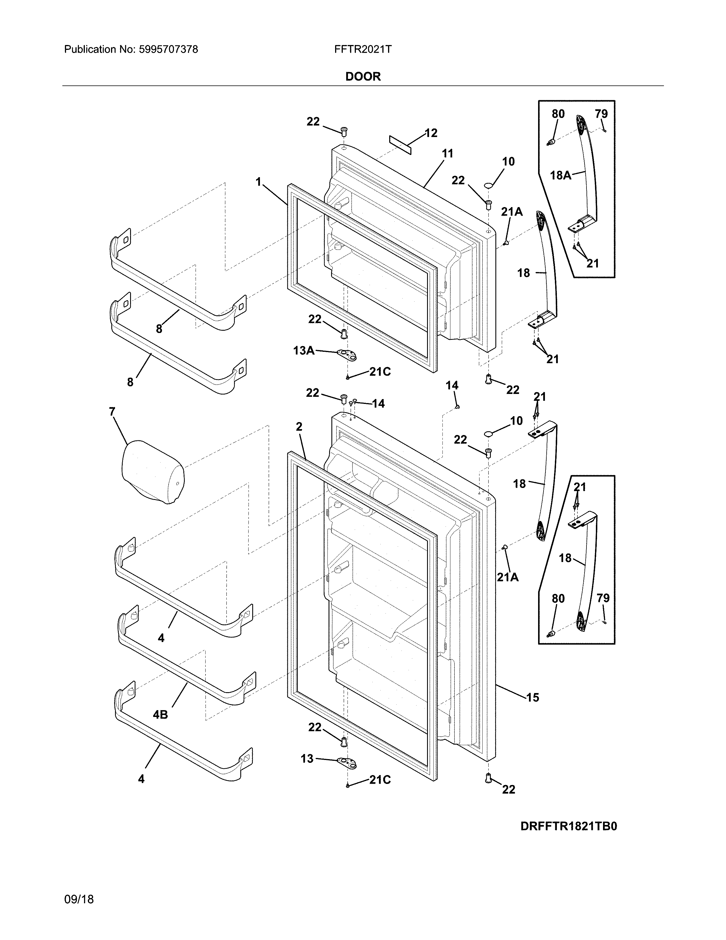 Frigidaire FFTR2021TW2 door diagram