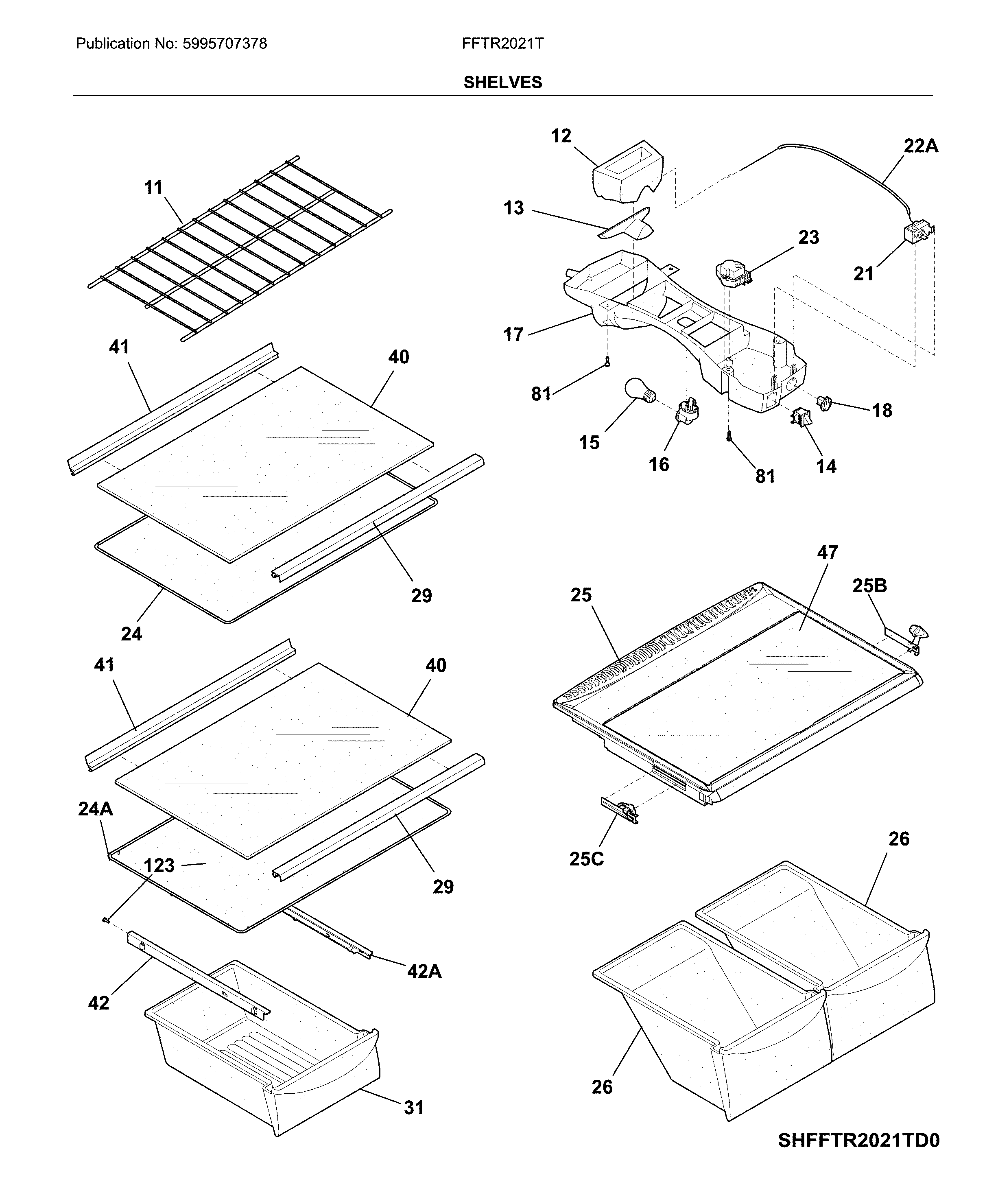 Frigidaire FFTR2021TW2 shelves diagram