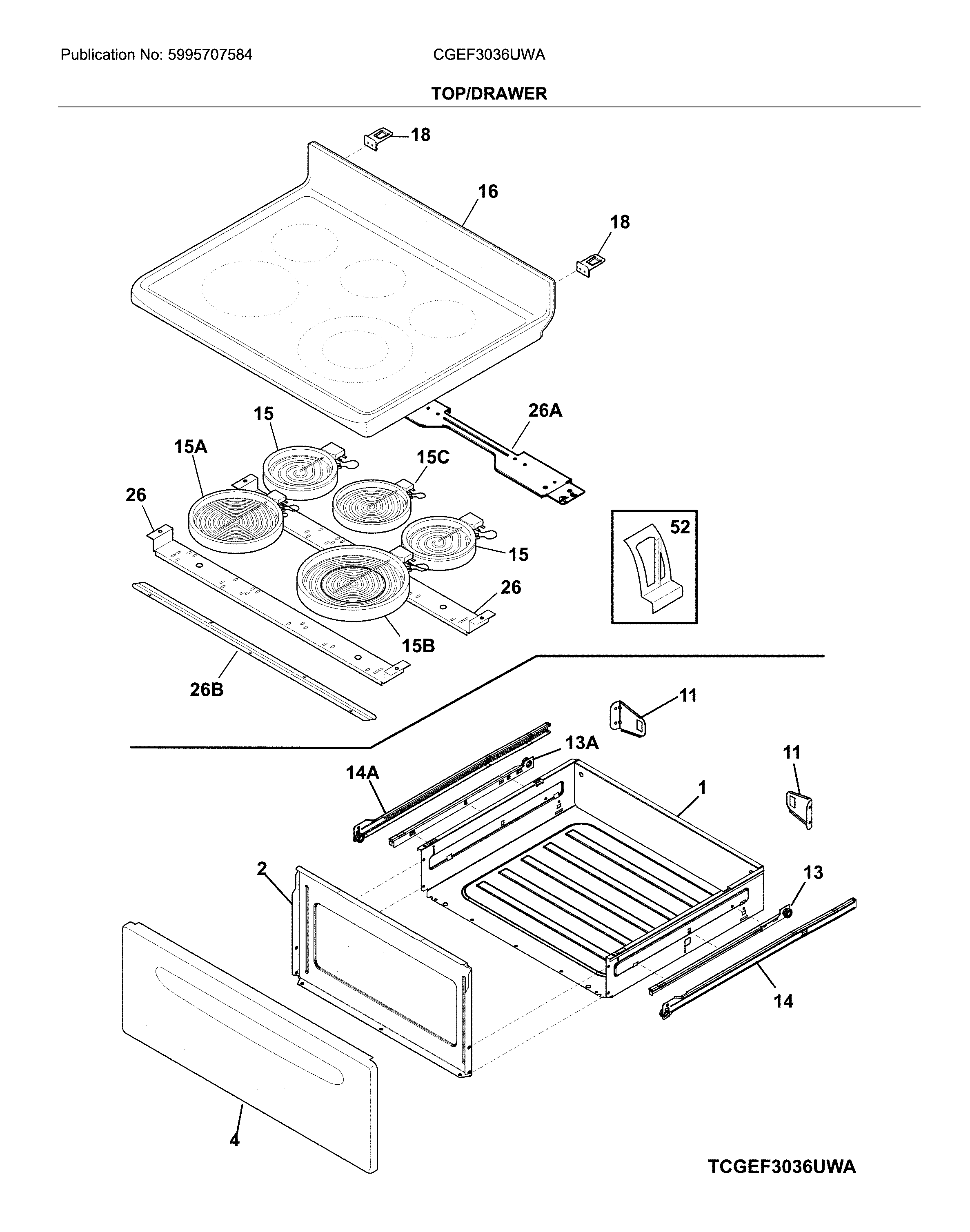 Frigidaire CGEF3036UWA top/drawer diagram