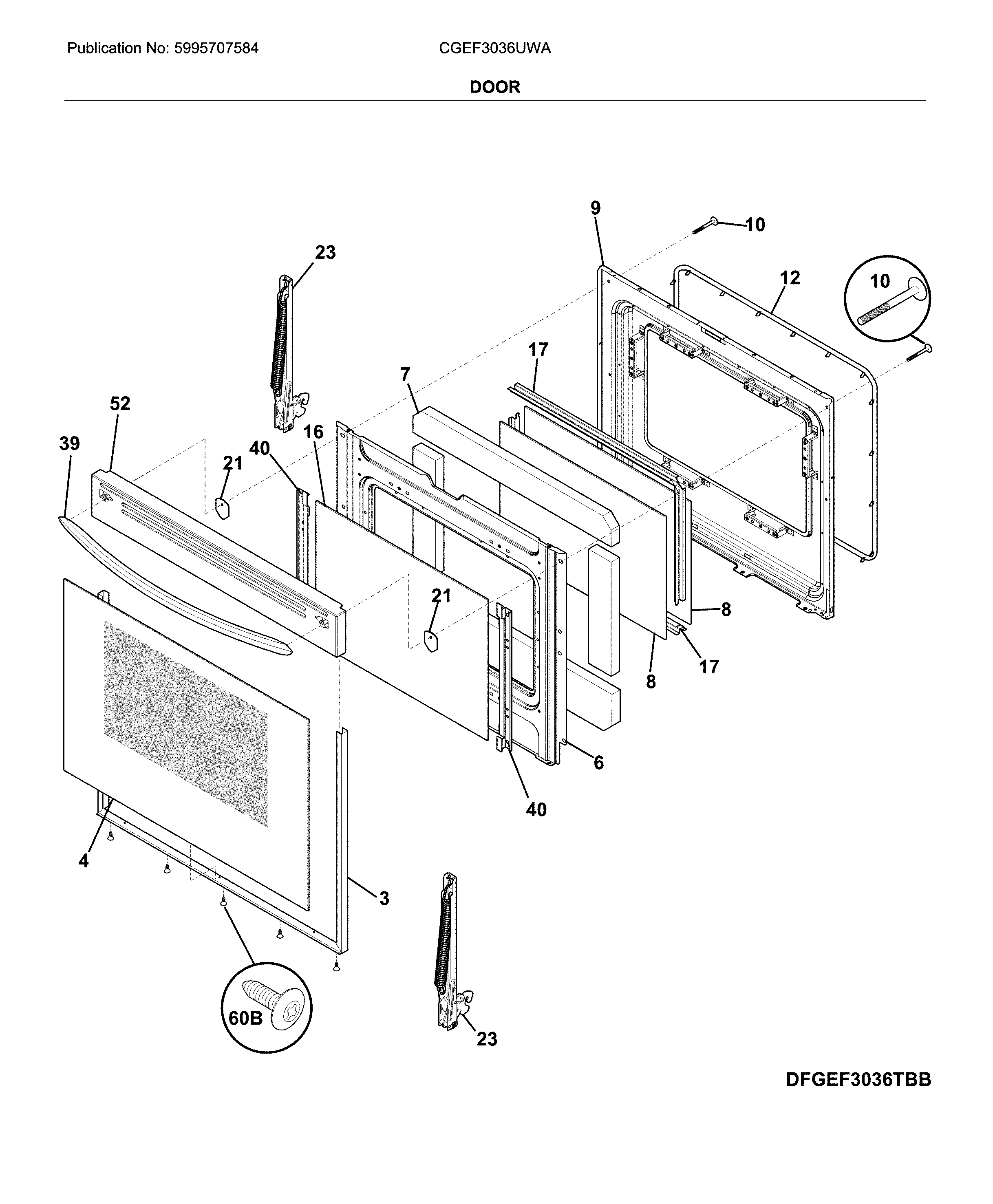 Frigidaire CGEF3036UWA door diagram