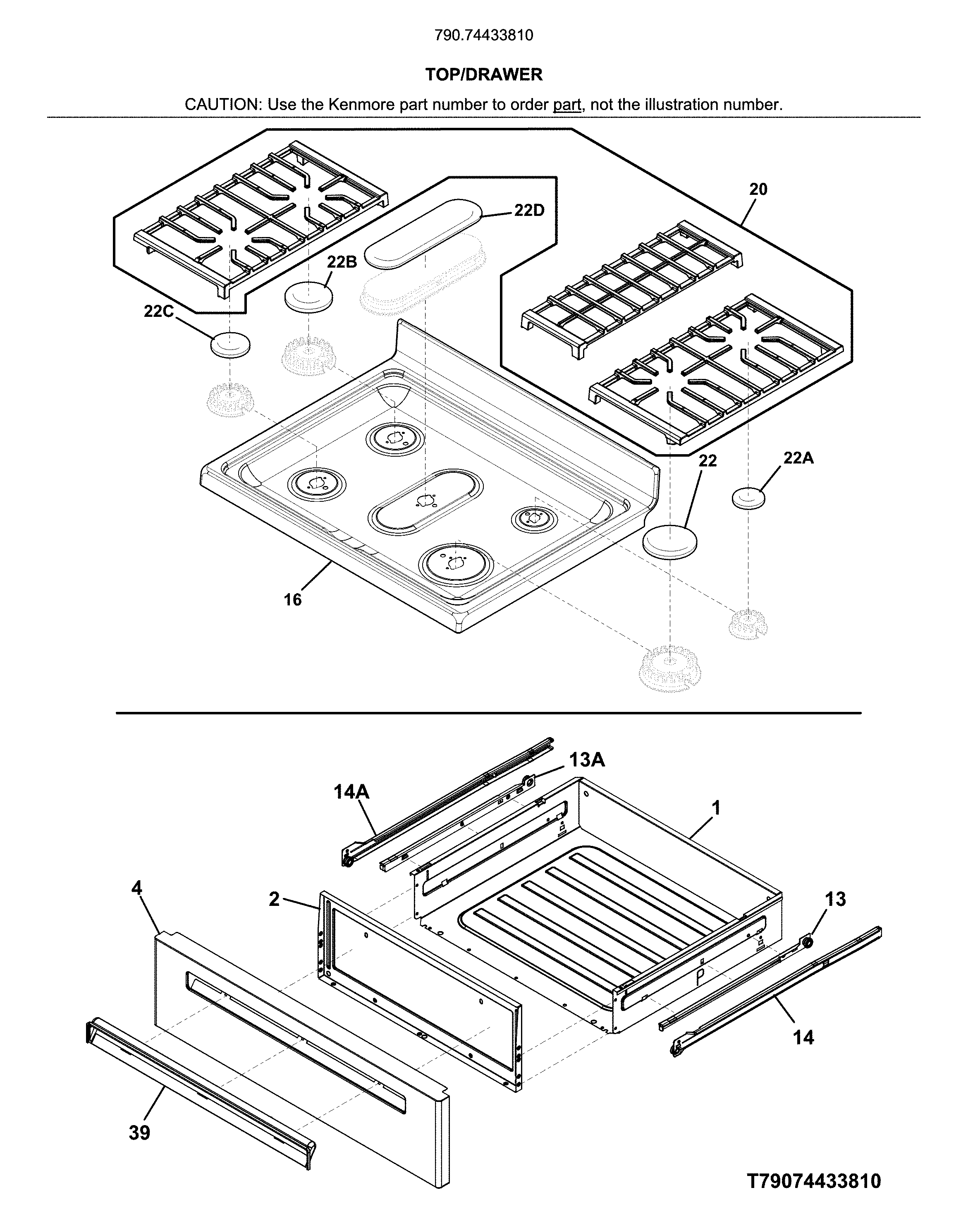 Kenmore 79074433810 top/drawer diagram