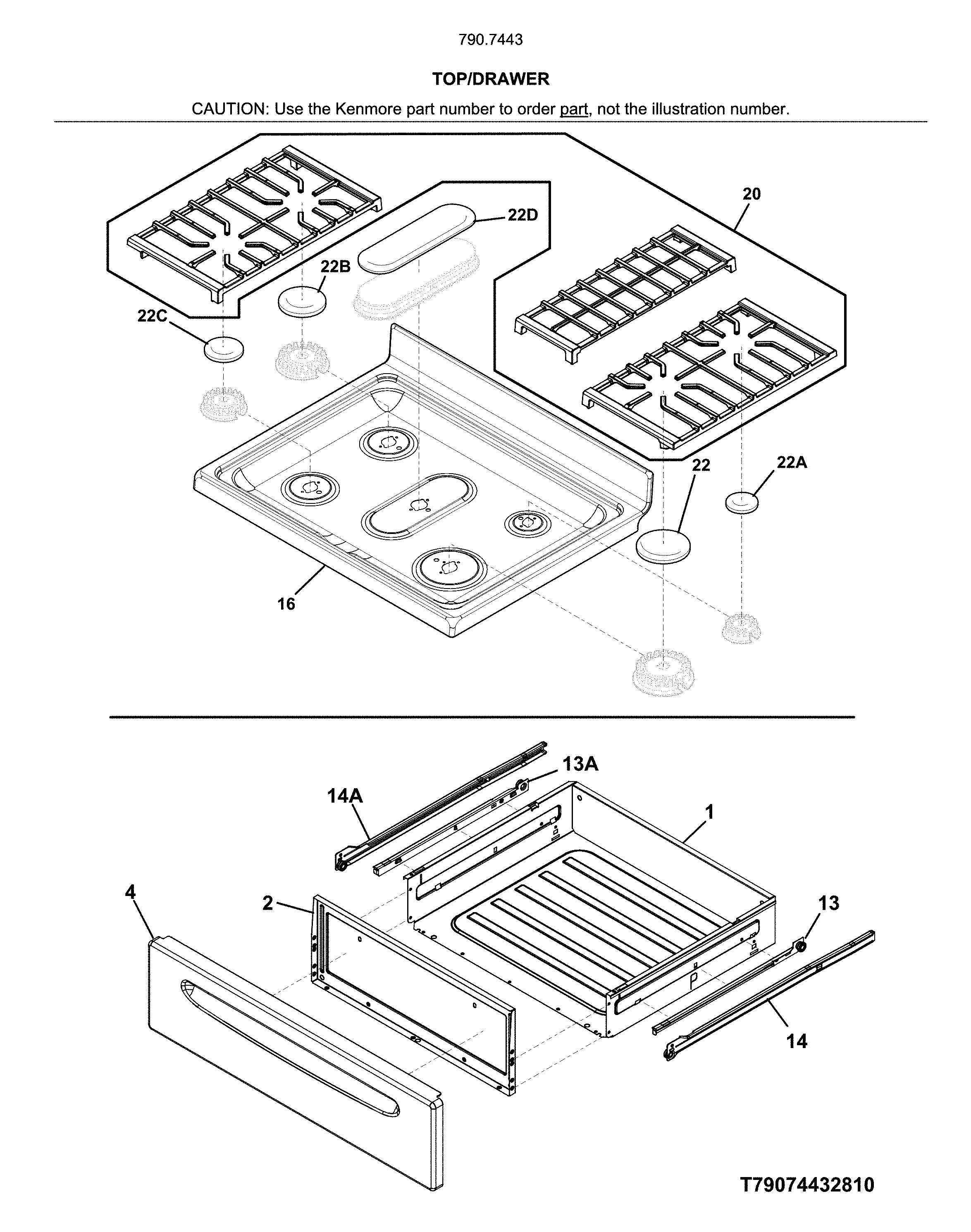 Kenmore 79074439810 top/drawer diagram