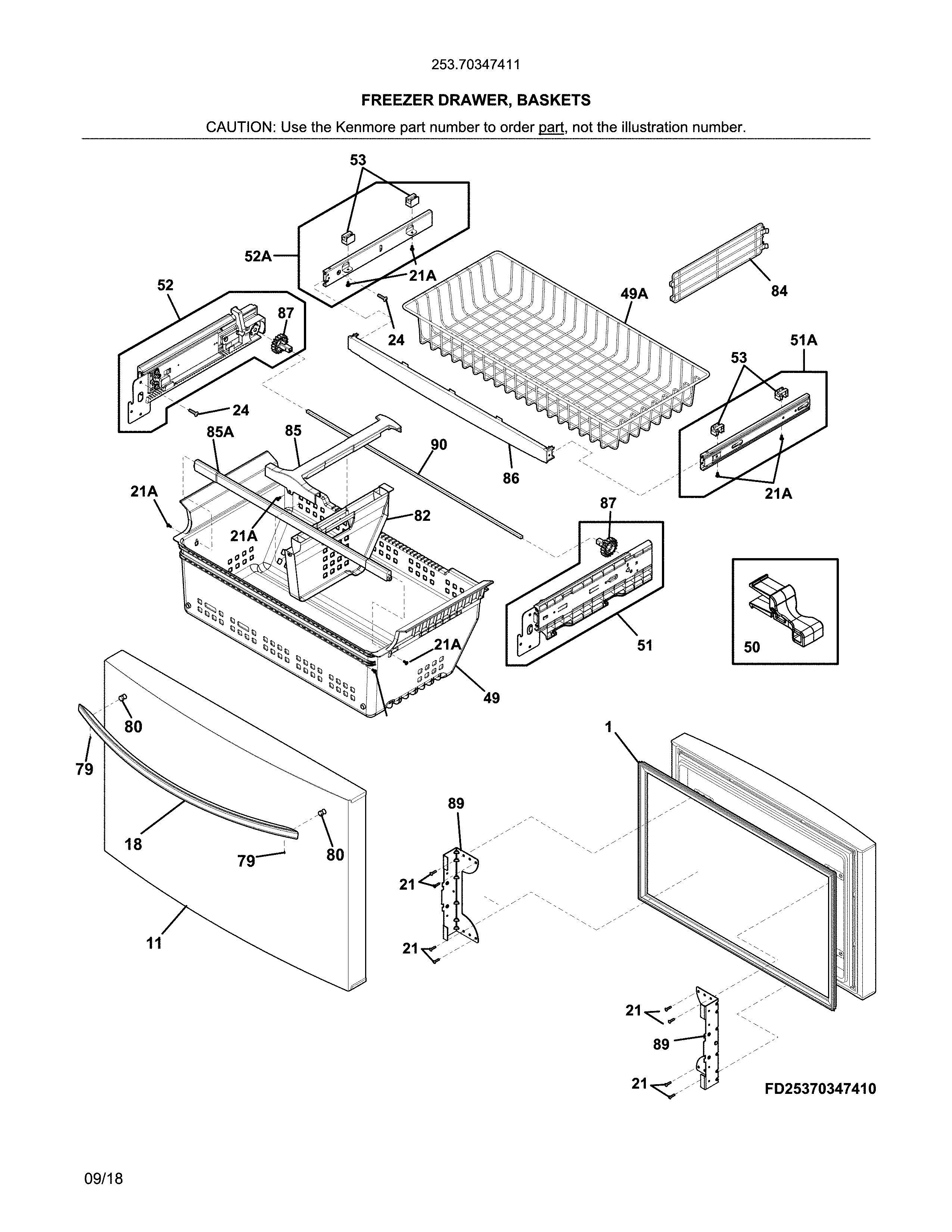 Kenmore 25370347411 freezer doors diagram