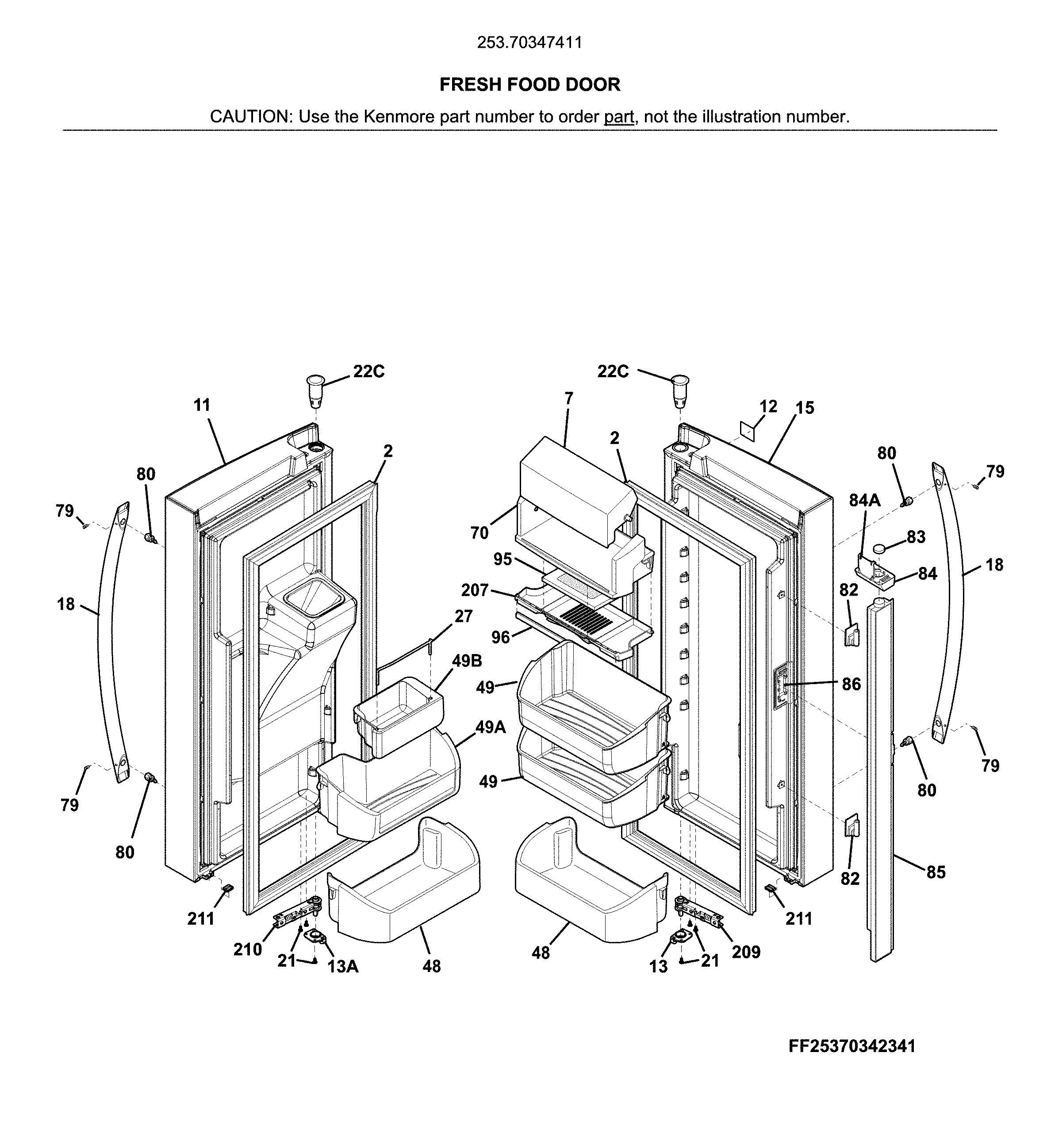 Kenmore 25370347411 fresh food doors diagram