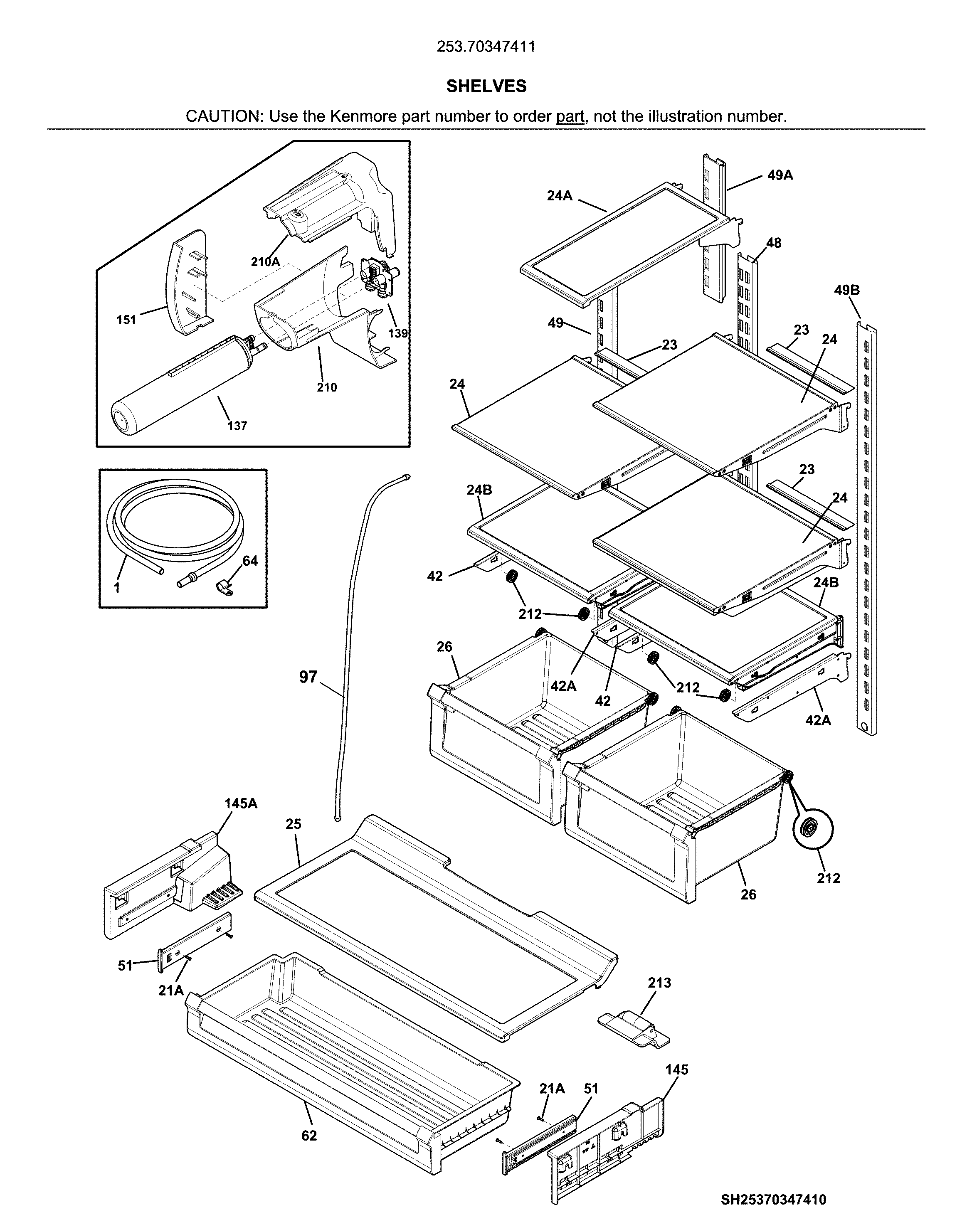 Kenmore 25370347411 shelves diagram