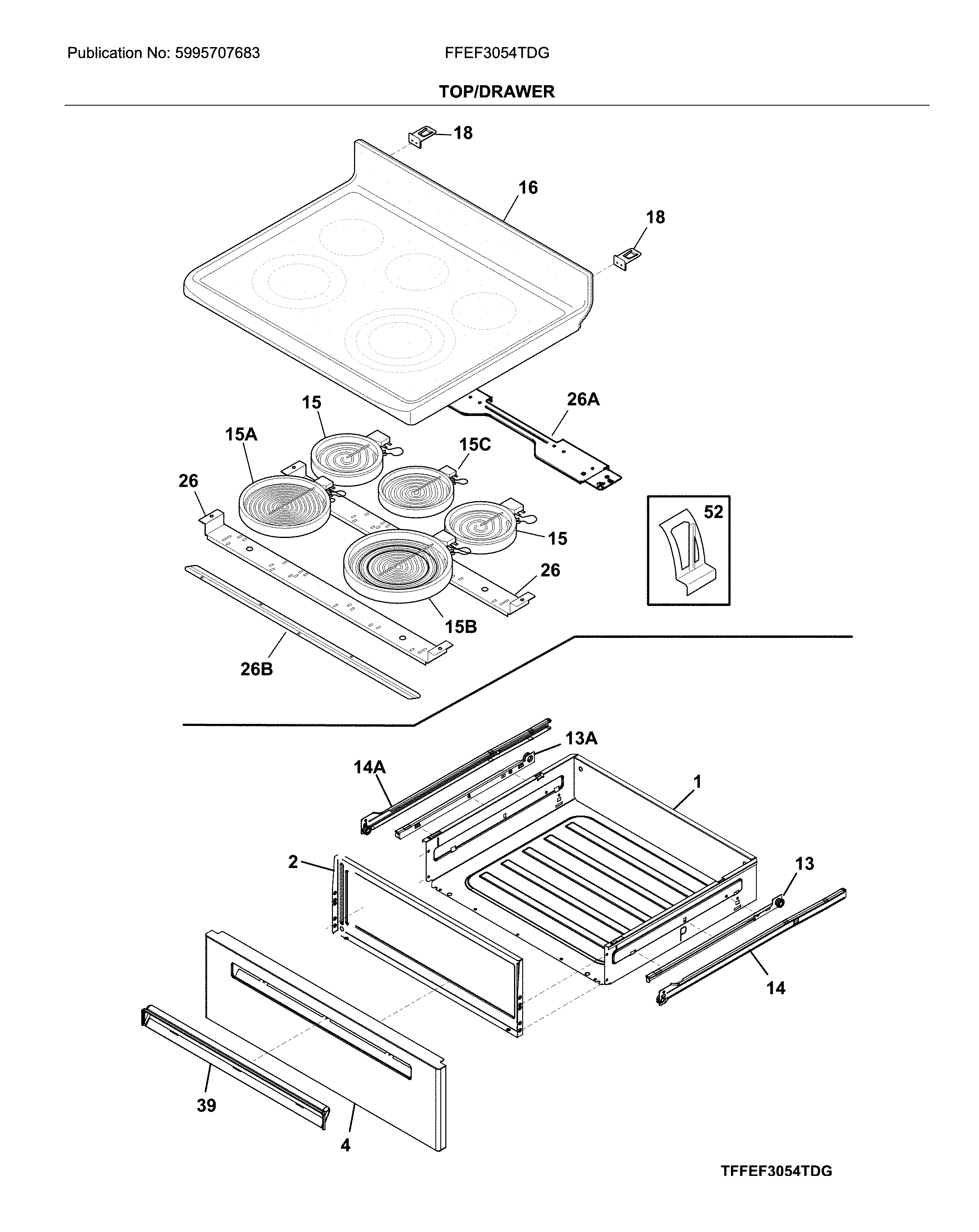 Frigidaire FFEF3054TDG top/drawer diagram