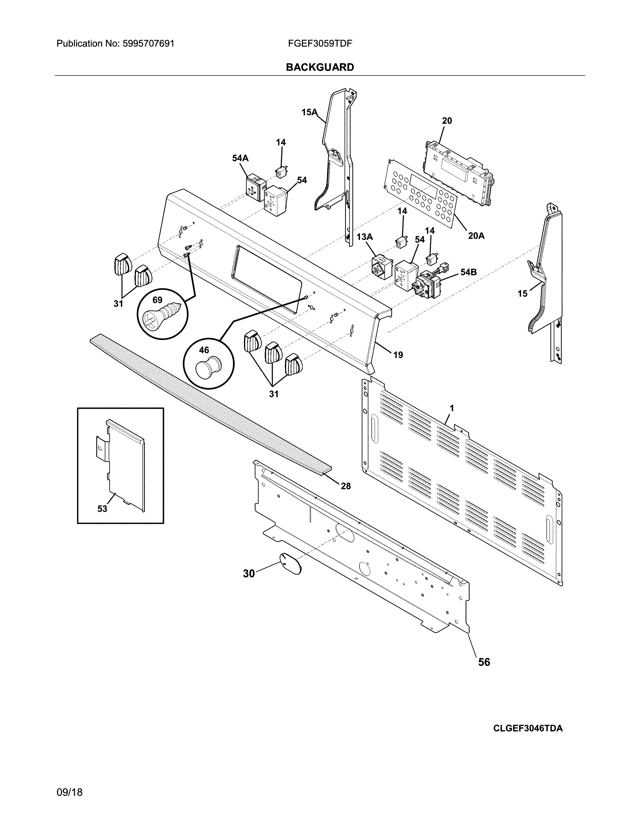 Frigidaire FGEF3059TDF backguard diagram