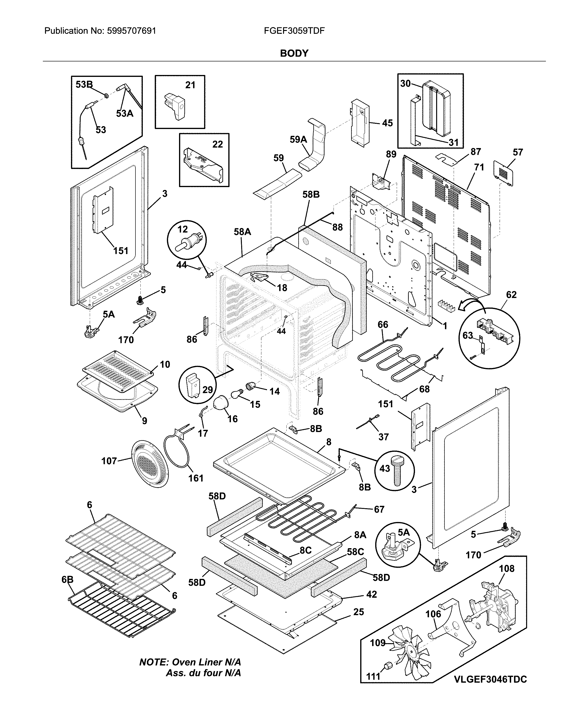 Frigidaire FGEF3059TDF body diagram
