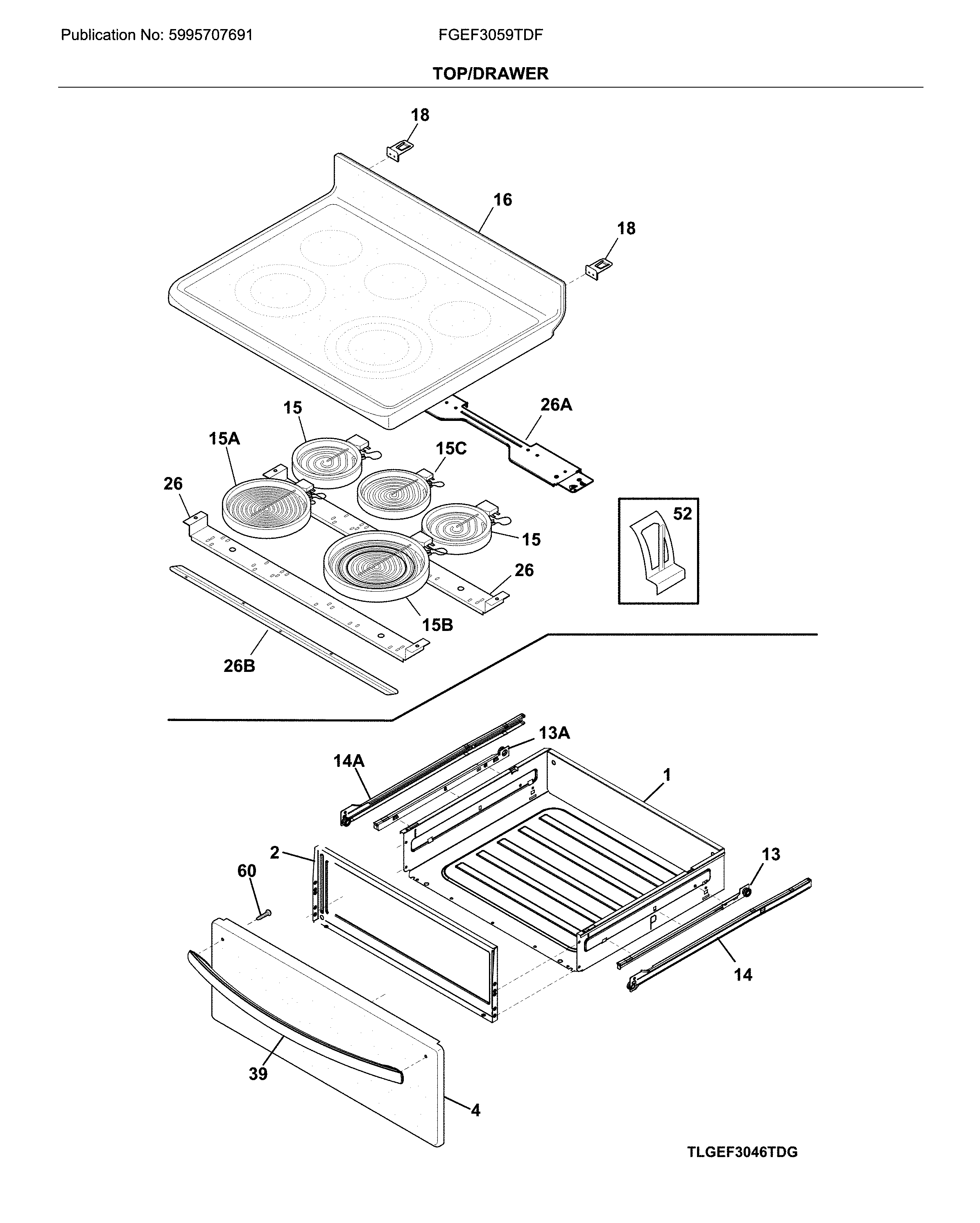 Frigidaire FGEF3059TDF top/drawer diagram