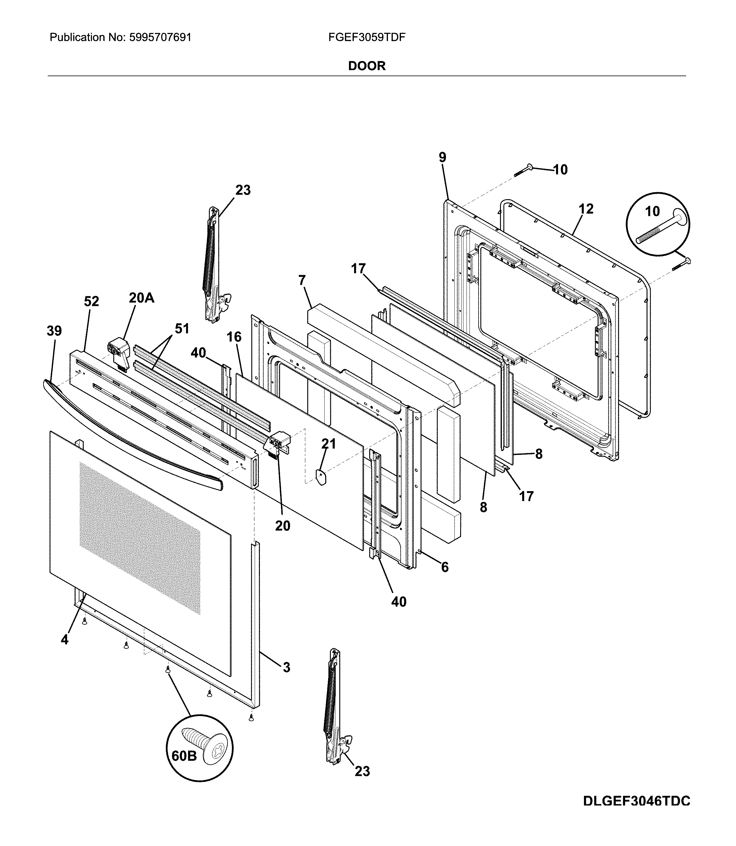 Frigidaire FGEF3059TDF door diagram