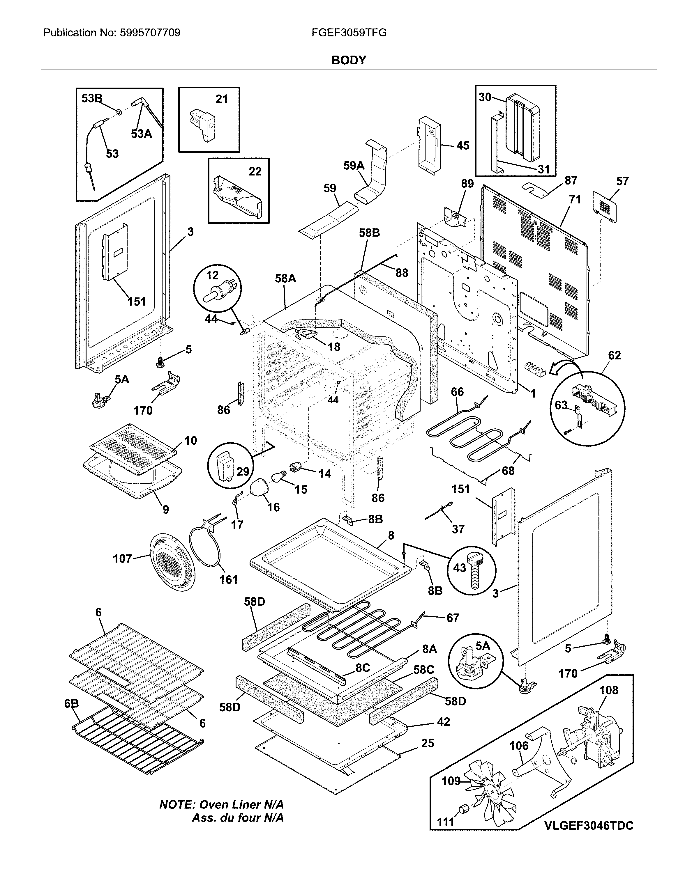 Frigidaire FGEF3059TFG body diagram