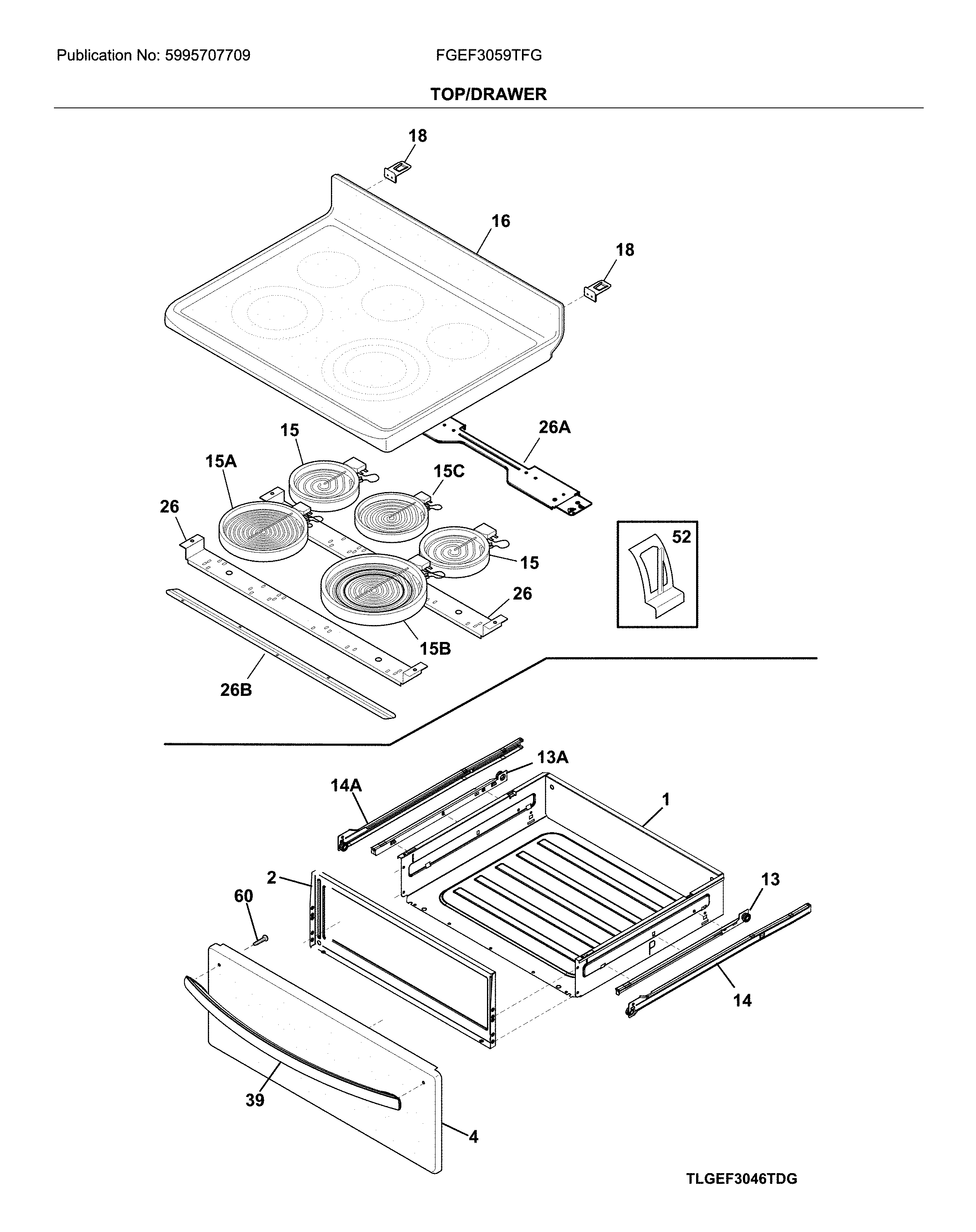 Frigidaire FGEF3059TFG top/drawer diagram
