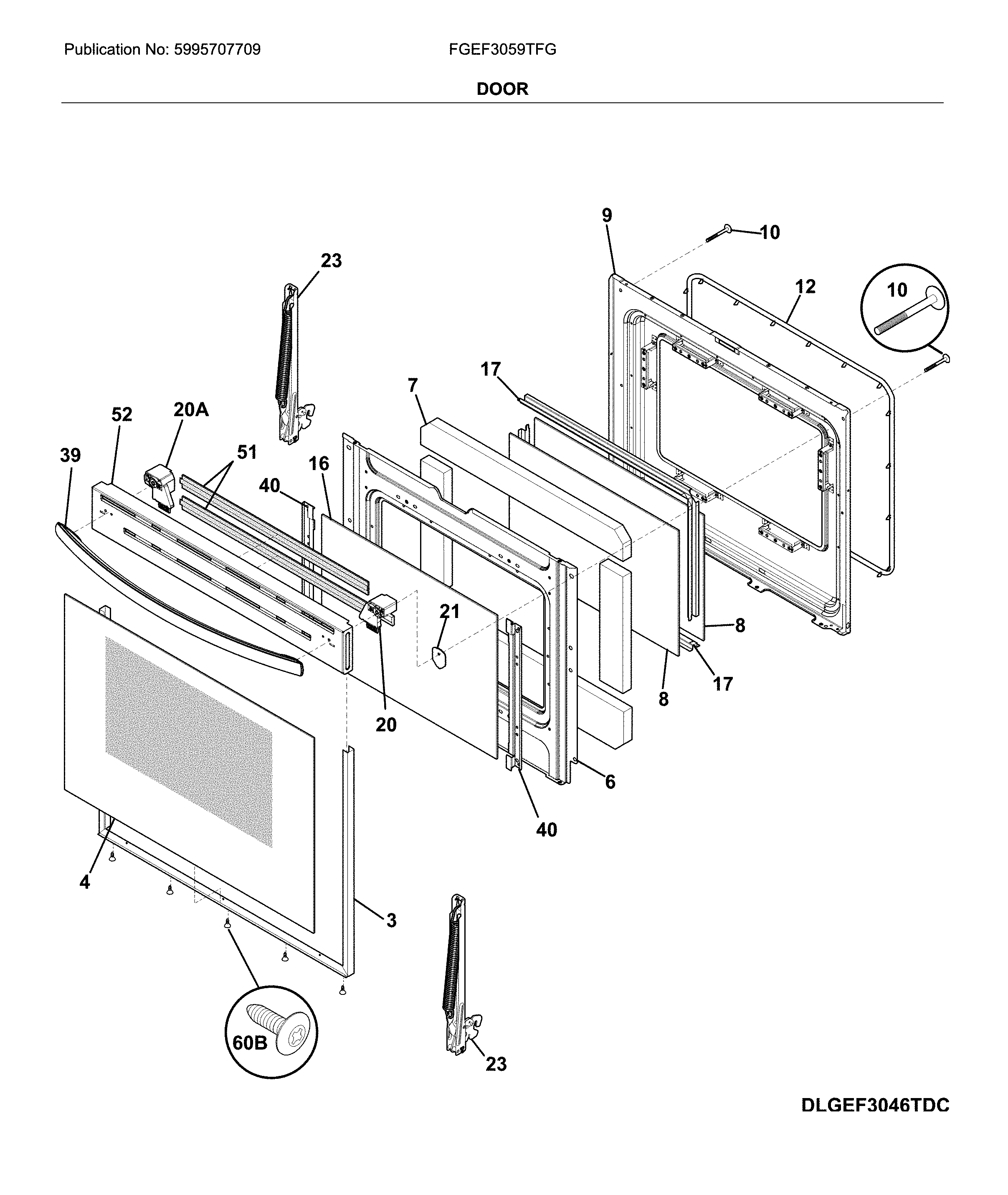 Frigidaire FGEF3059TFG door diagram