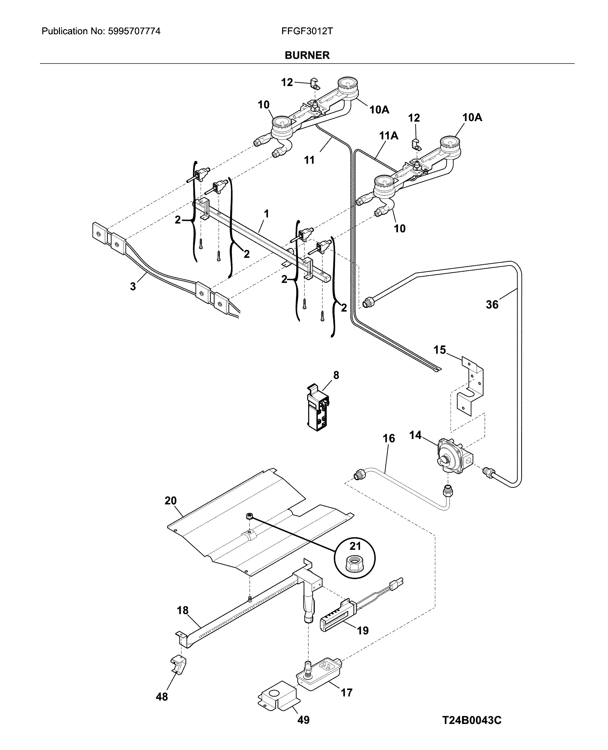 Frigidaire FFGF3012TBA burner diagram