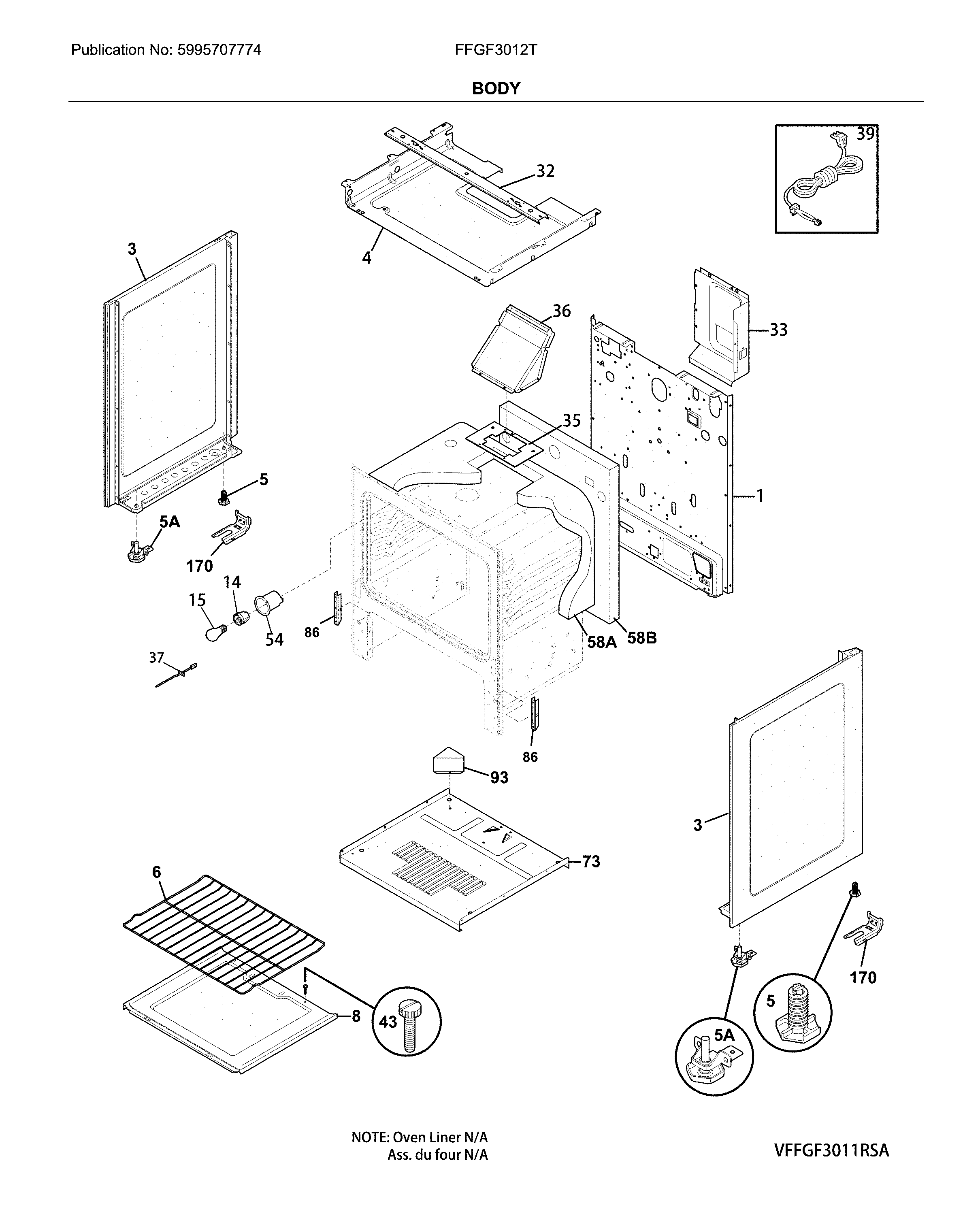 Frigidaire FFGF3012TBA body diagram