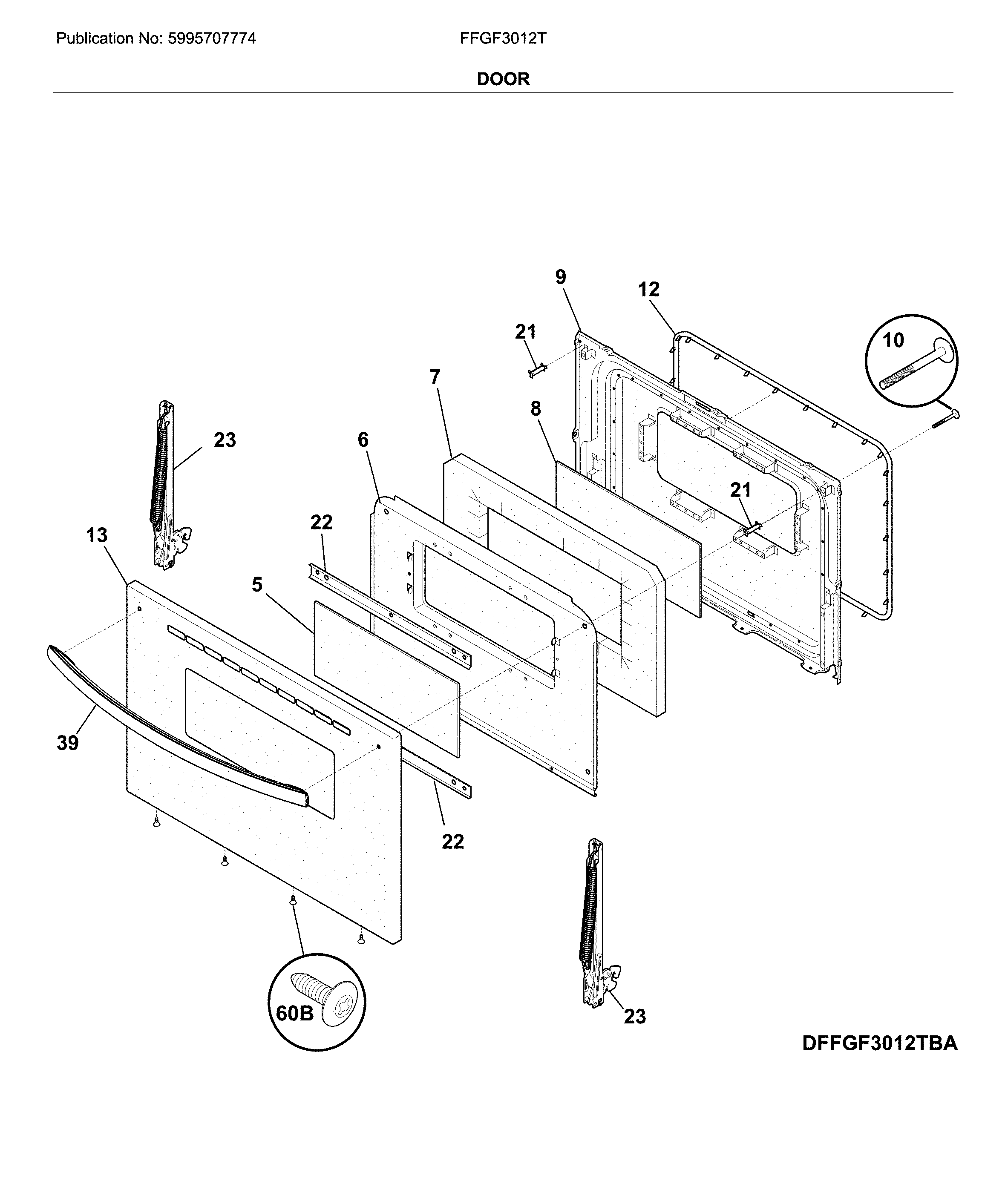Frigidaire FFGF3012TBA door diagram