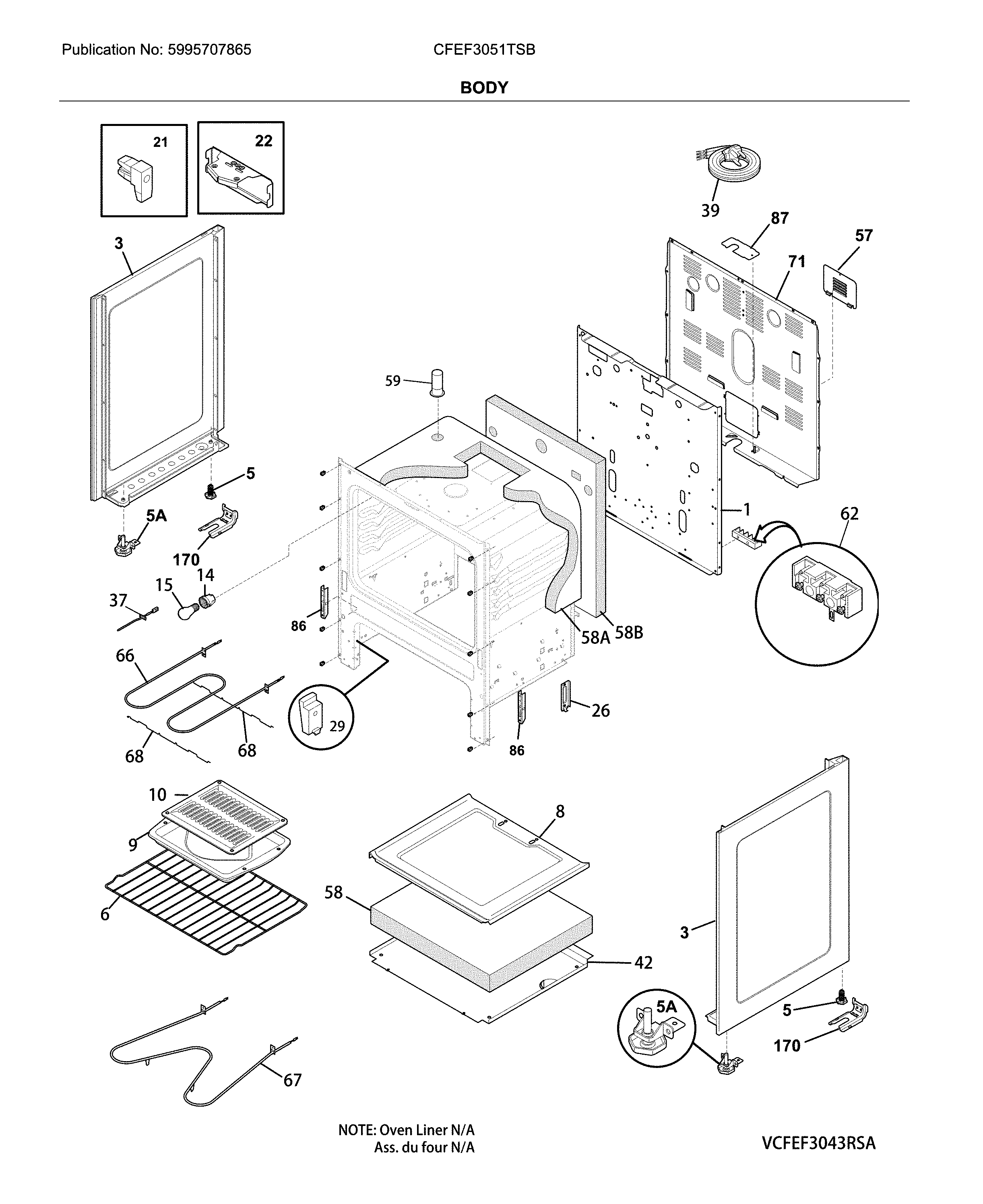 Frigidaire CFEF3051TSB body diagram