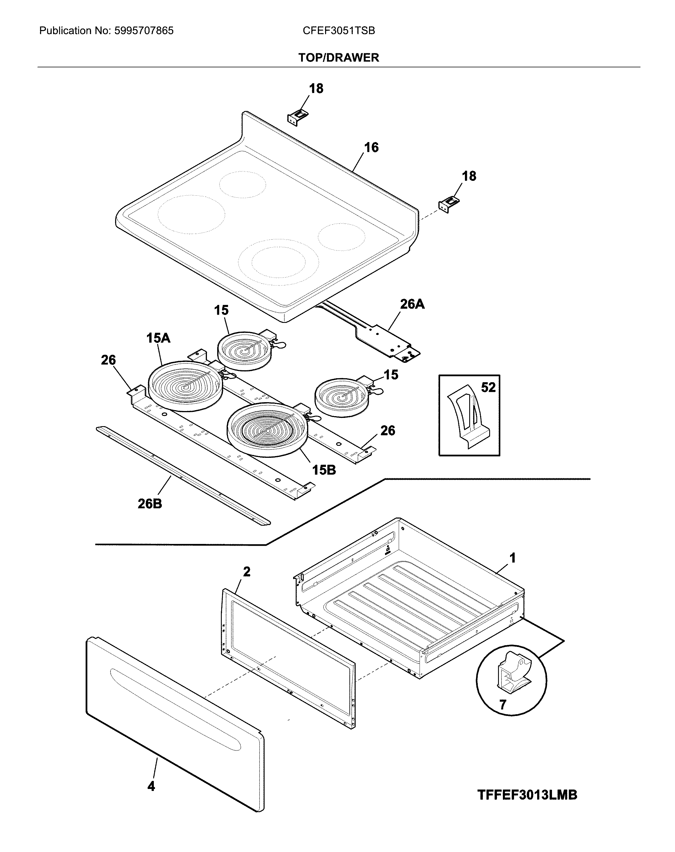 Frigidaire CFEF3051TSB top/drawer diagram