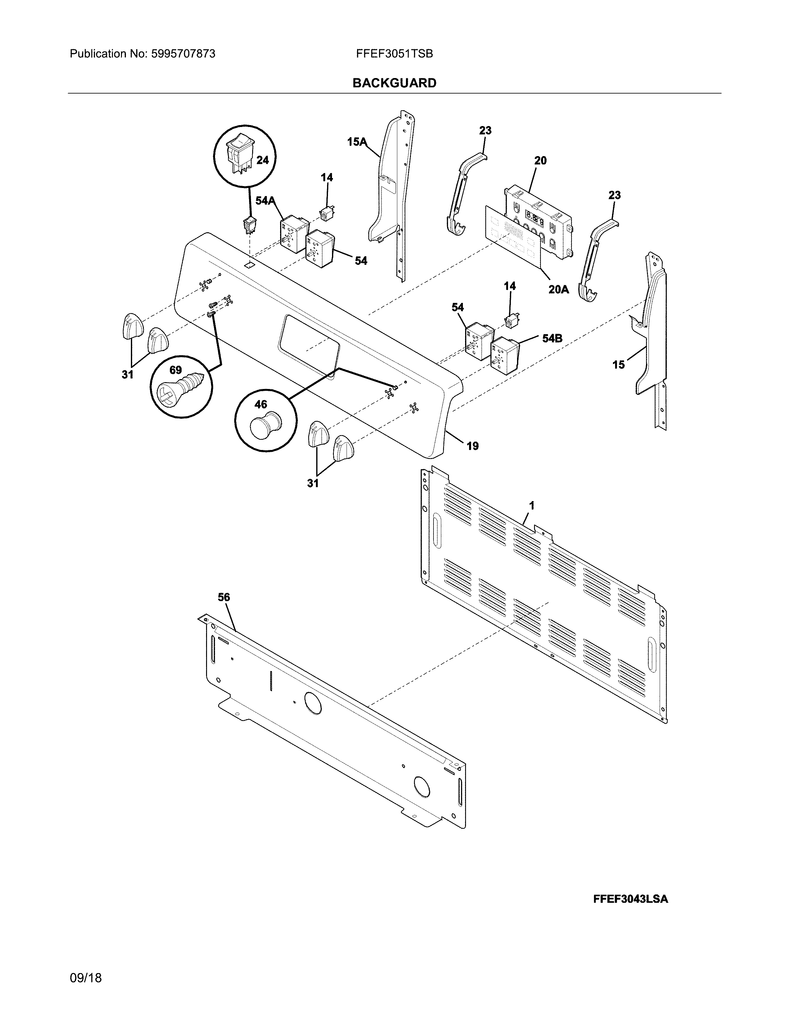 Frigidaire FFEF3051TSB backguard diagram