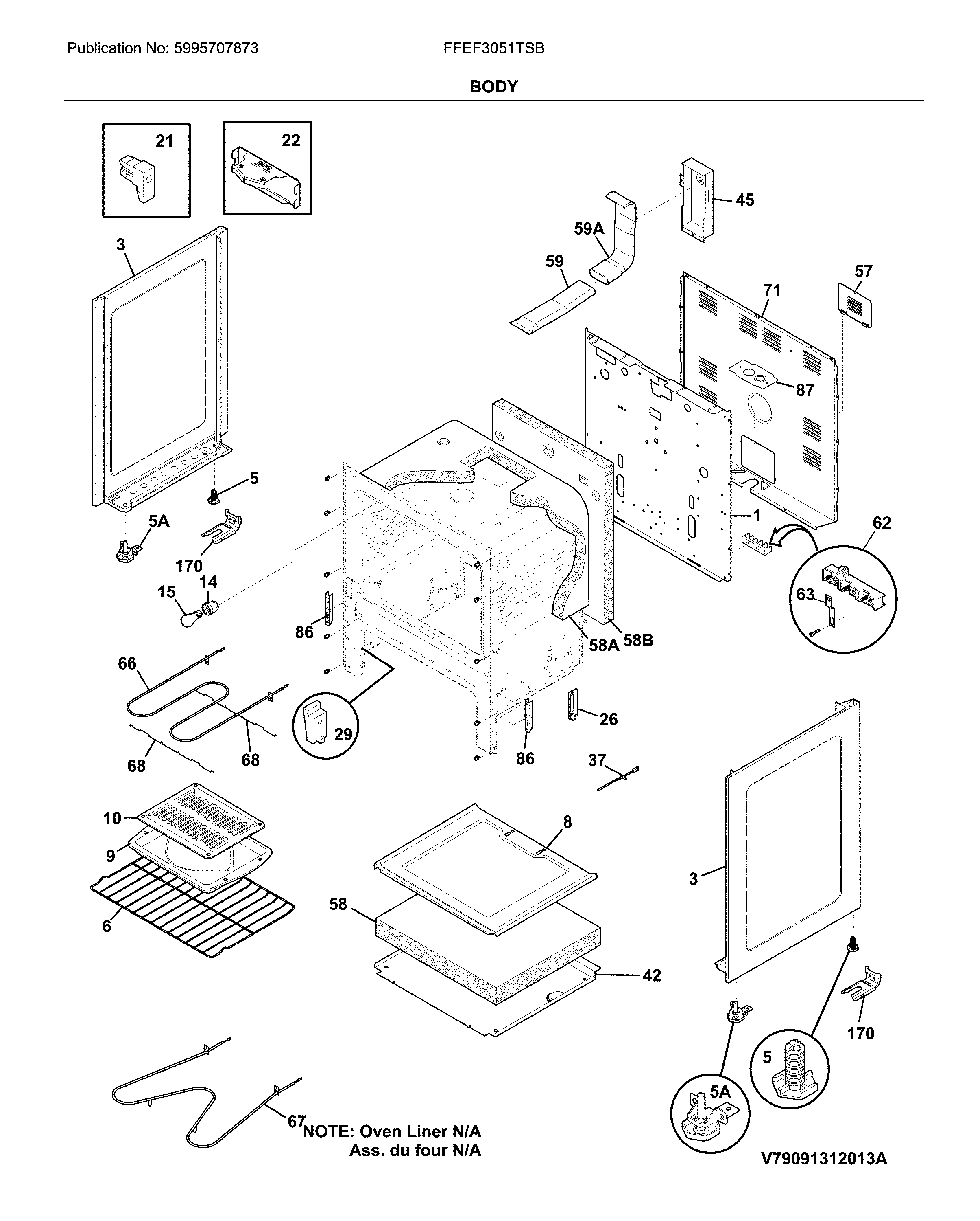 Frigidaire FFEF3051TSB body diagram