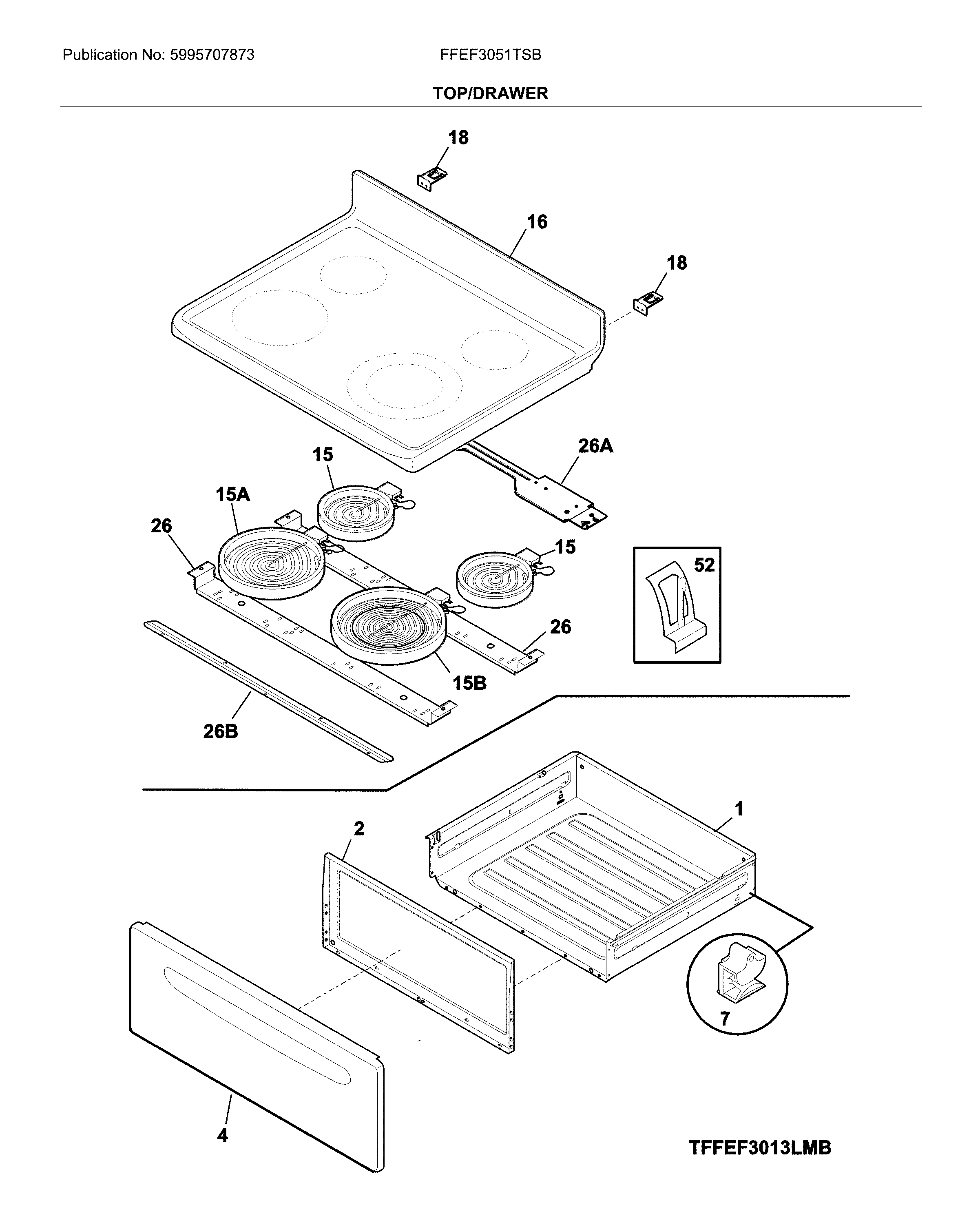 Frigidaire FFEF3051TSB top/drawer diagram